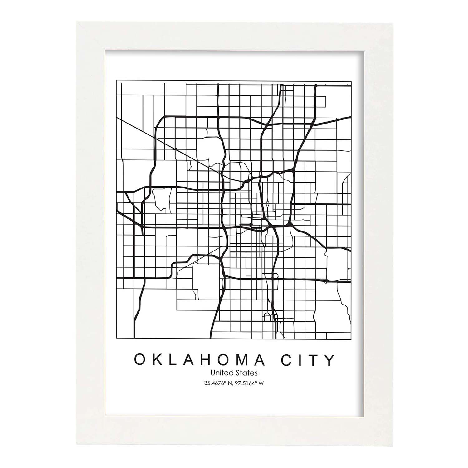 Poster con mapa de Oklahoma. Lámina de Estados Unidos, con imágenes de mapas y carreteras-Artwork-Nacnic-A3-Marco Blanco-Nacnic Estudio SL