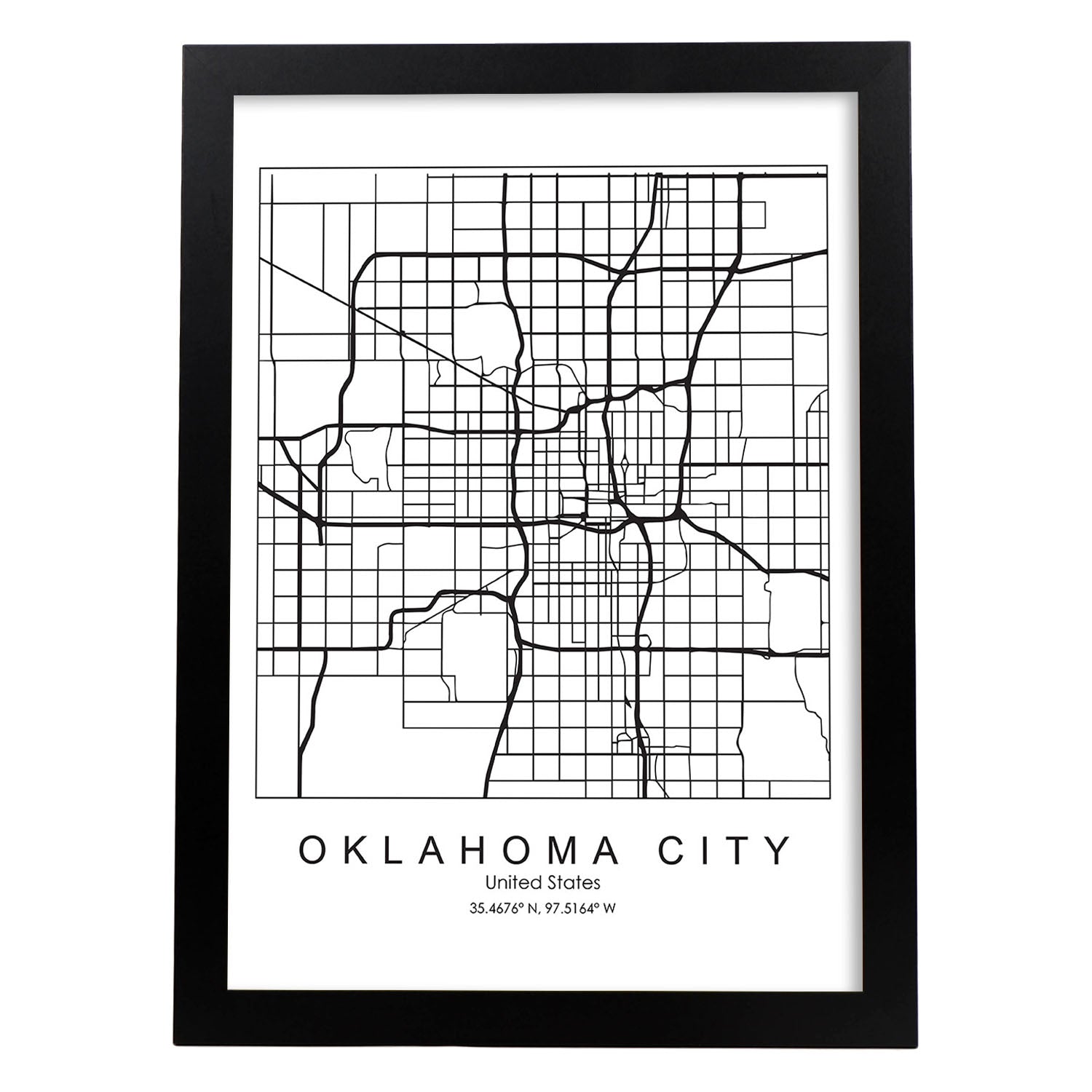 Poster con mapa de Oklahoma. Lámina de Estados Unidos, con imágenes de mapas y carreteras-Artwork-Nacnic-A3-Marco Negro-Nacnic Estudio SL