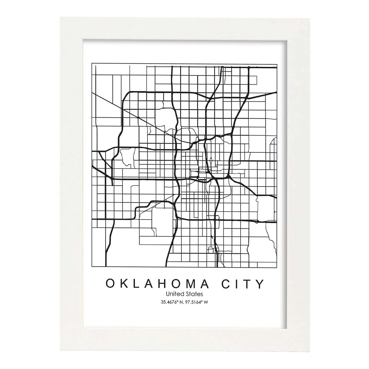 Poster con mapa de Oklahoma. Lámina de Estados Unidos, con imágenes de mapas y carreteras-Artwork-Nacnic-A4-Marco Blanco-Nacnic Estudio SL