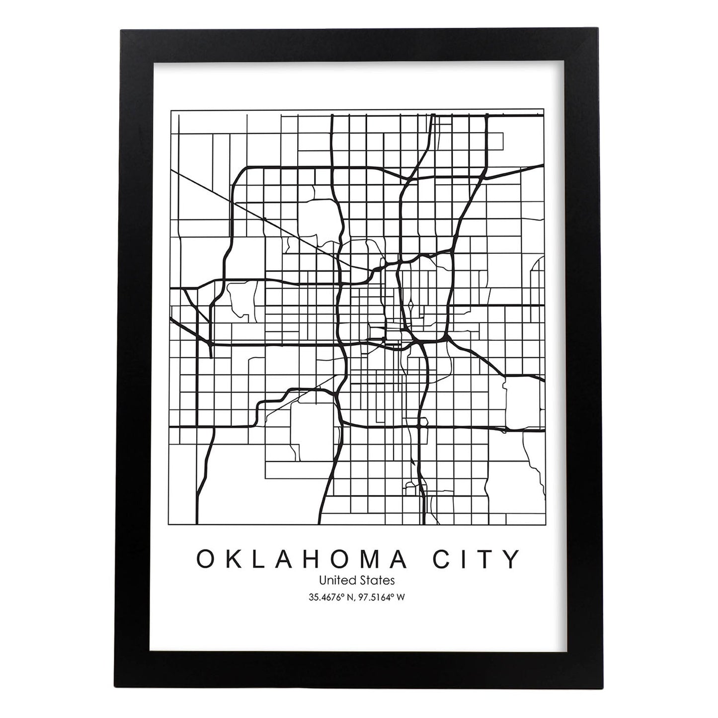 Poster con mapa de Oklahoma. Lámina de Estados Unidos, con imágenes de mapas y carreteras-Artwork-Nacnic-A4-Marco Negro-Nacnic Estudio SL