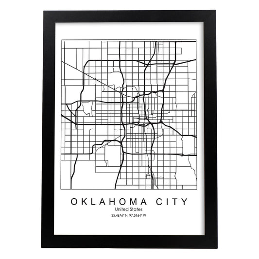 Poster con mapa de Oklahoma. Lámina de Estados Unidos, con imágenes de mapas y carreteras-Artwork-Nacnic-A4-Marco Negro-Nacnic Estudio SL