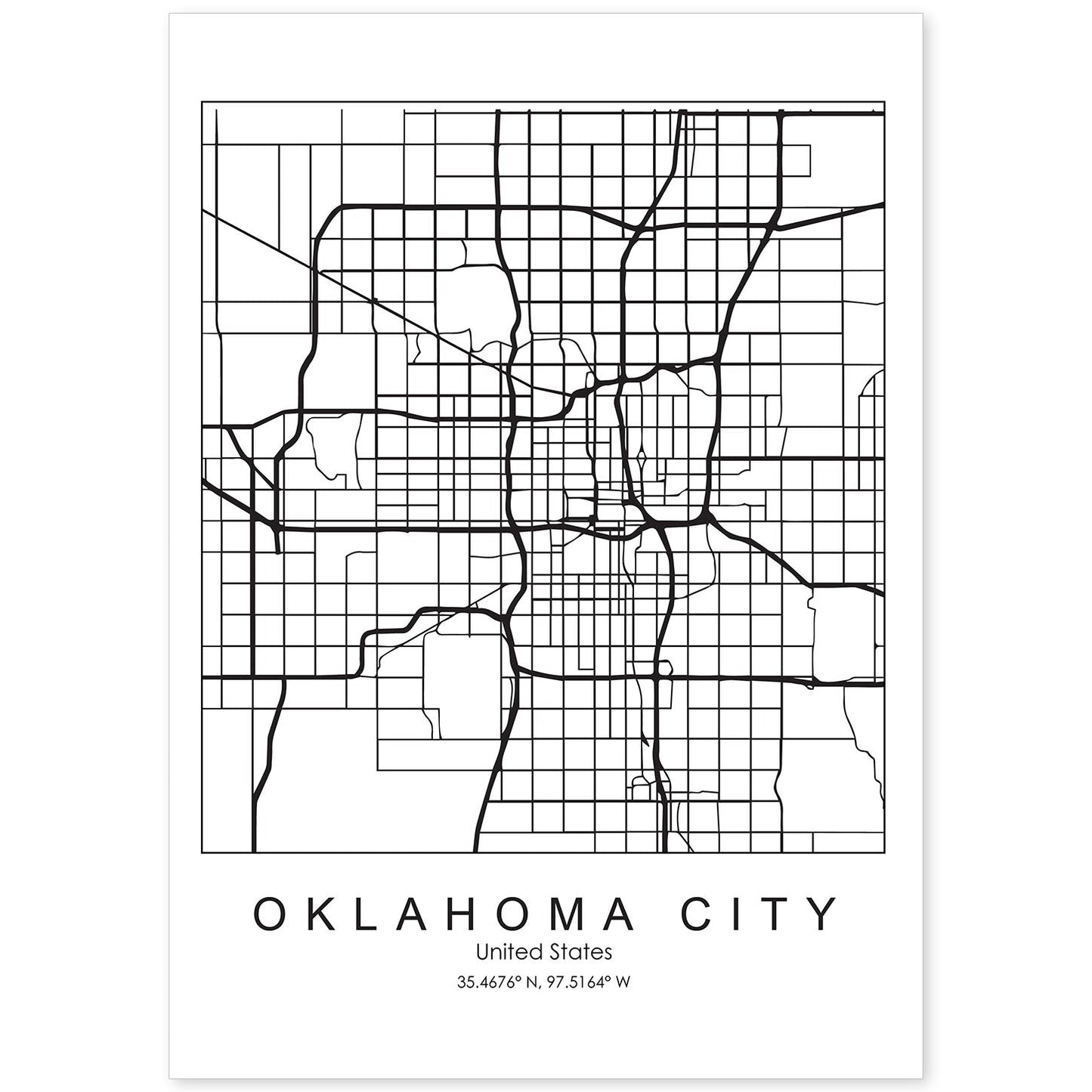 Poster con mapa de Oklahoma. Lámina de Estados Unidos, con imágenes de mapas y carreteras-Artwork-Nacnic-A4-Sin marco-Nacnic Estudio SL