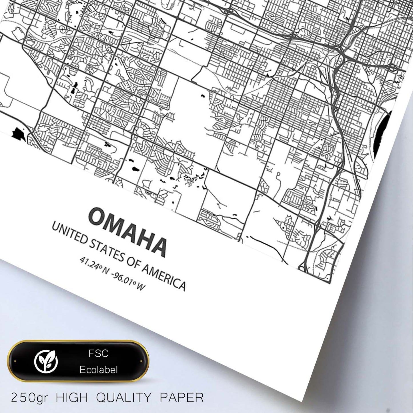 Poster con mapa de Omaha - USA. Láminas de ciudades de Estados Unidos con mares y ríos en color negro.-Artwork-Nacnic-Nacnic Estudio SL