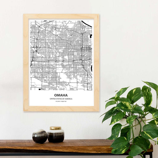 Poster con mapa de Omaha - USA. Láminas de ciudades de Estados Unidos con mares y ríos en color negro.-Artwork-Nacnic-Nacnic Estudio SL