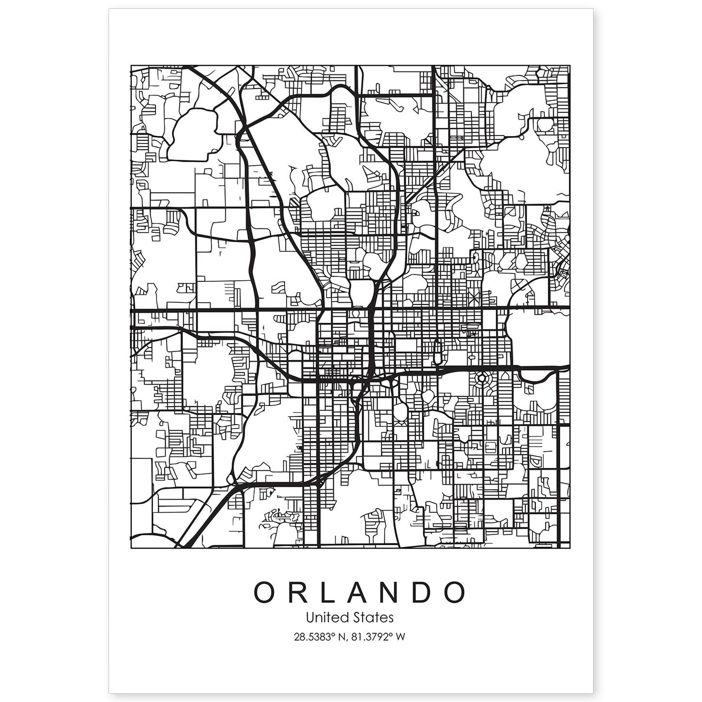 Poster con mapa de Orlando. Lámina de Estados Unidos, con imágenes de mapas y carreteras-Artwork-Nacnic-A4-Sin marco-Nacnic Estudio SL
