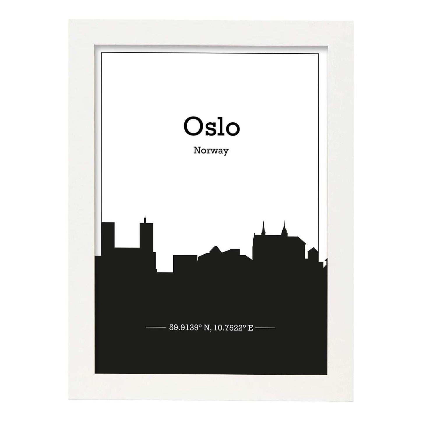 Poster con mapa de Oslo - Noruega. Láminas con Skyline de ciudades del norte de Europa con sombra negra.-Artwork-Nacnic-A3-Marco Blanco-Nacnic Estudio SL