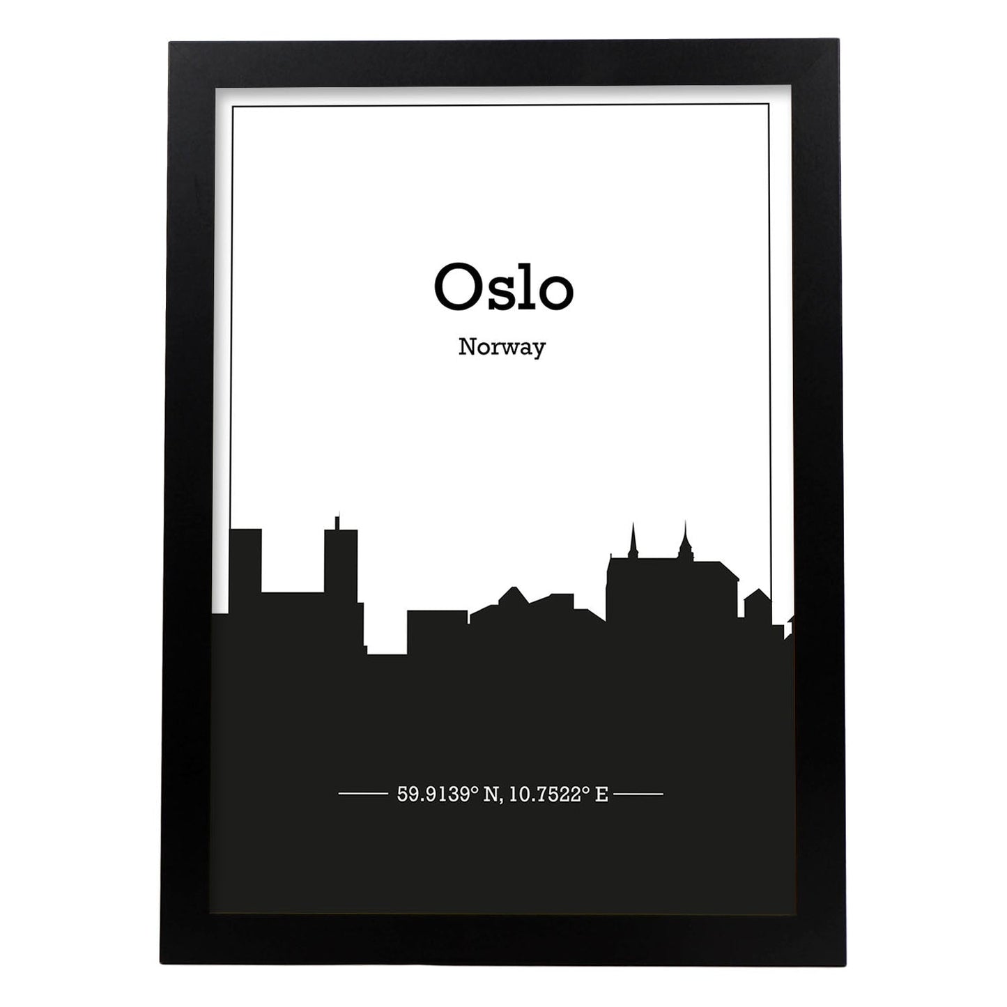 Poster con mapa de Oslo - Noruega. Láminas con Skyline de ciudades del norte de Europa con sombra negra.-Artwork-Nacnic-A3-Marco Negro-Nacnic Estudio SL