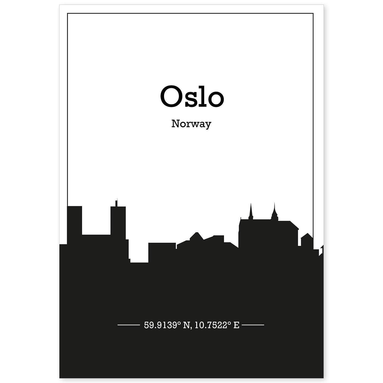 Poster con mapa de Oslo - Noruega. Láminas con Skyline de ciudades del norte de Europa con sombra negra.-Artwork-Nacnic-A4-Sin marco-Nacnic Estudio SL