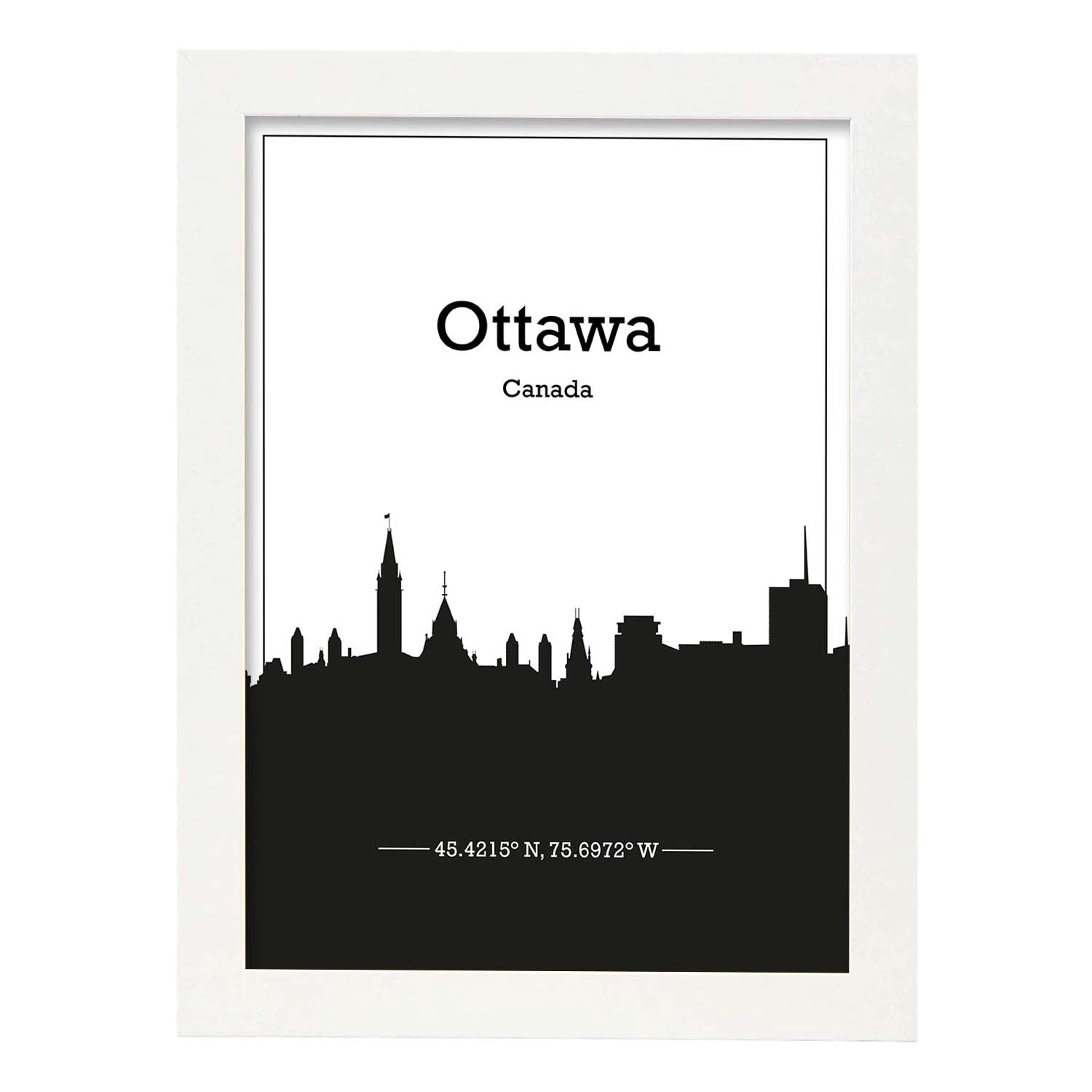 Poster con mapa de Ottawa - Canada. Láminas con Skyline de ciudades de Estados Unidos, Canada, Mexico con sombra negra.-Artwork-Nacnic-A3-Marco Blanco-Nacnic Estudio SL