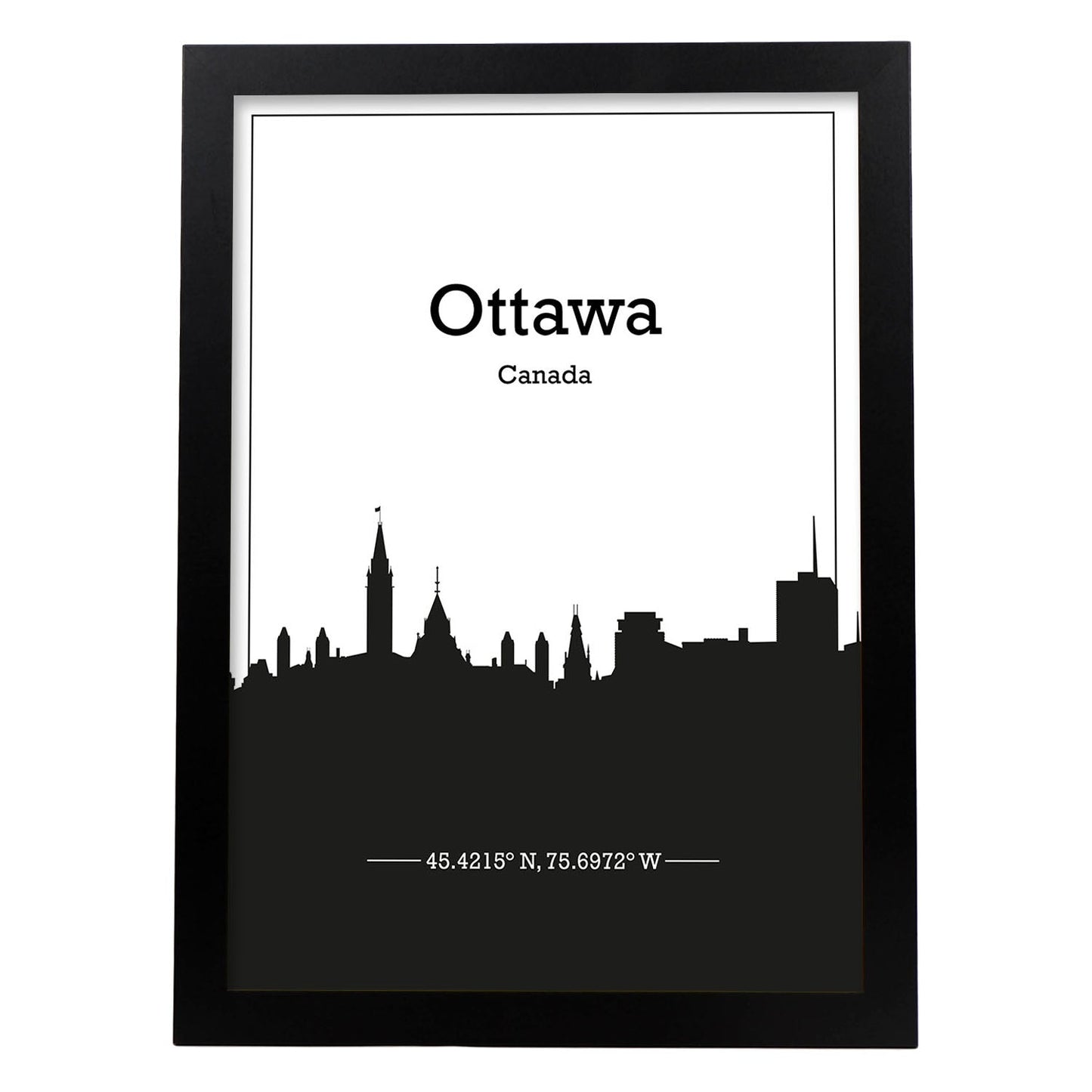Poster con mapa de Ottawa - Canada. Láminas con Skyline de ciudades de Estados Unidos, Canada, Mexico con sombra negra.-Artwork-Nacnic-A3-Marco Negro-Nacnic Estudio SL