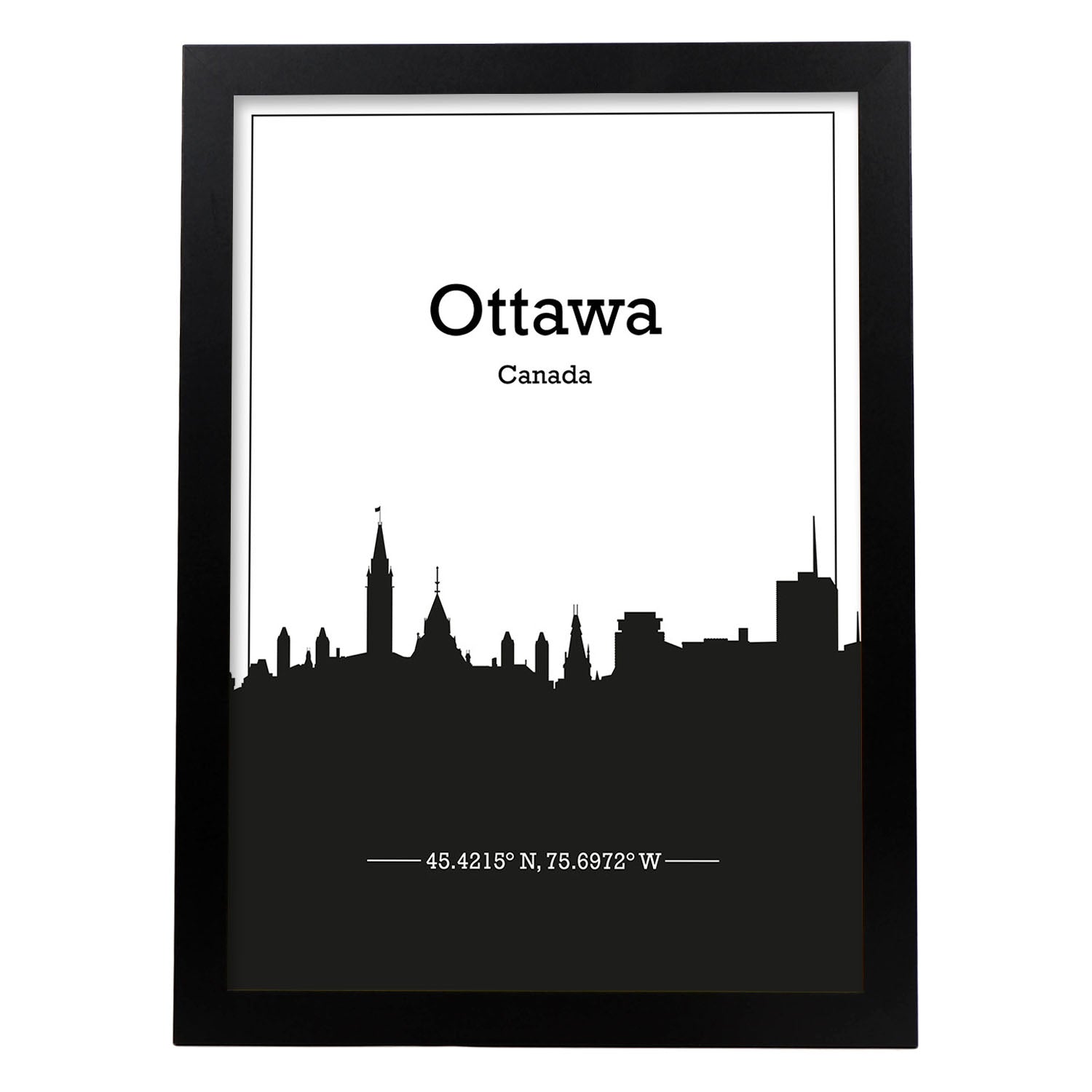 Poster con mapa de Ottawa - Canada. Láminas con Skyline de ciudades de Estados Unidos, Canada, Mexico con sombra negra.-Artwork-Nacnic-A4-Marco Negro-Nacnic Estudio SL