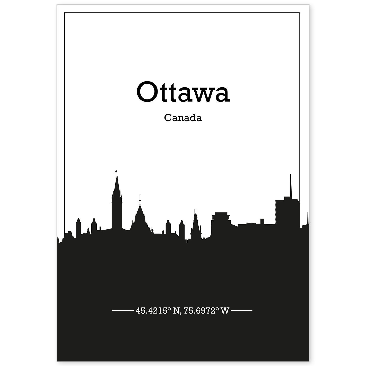 Poster con mapa de Ottawa - Canada. Láminas con Skyline de ciudades de Estados Unidos, Canada, Mexico con sombra negra.-Artwork-Nacnic-A4-Sin marco-Nacnic Estudio SL