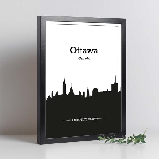 Poster con mapa de Ottawa - Canada. Láminas con Skyline de ciudades de Estados Unidos, Canada, Mexico con sombra negra.-Artwork-Nacnic-Nacnic Estudio SL