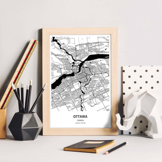 Poster con mapa de Ottawa - Canada. Láminas de ciudades de Canada con mares y ríos en color negro.-Artwork-Nacnic-Nacnic Estudio SL