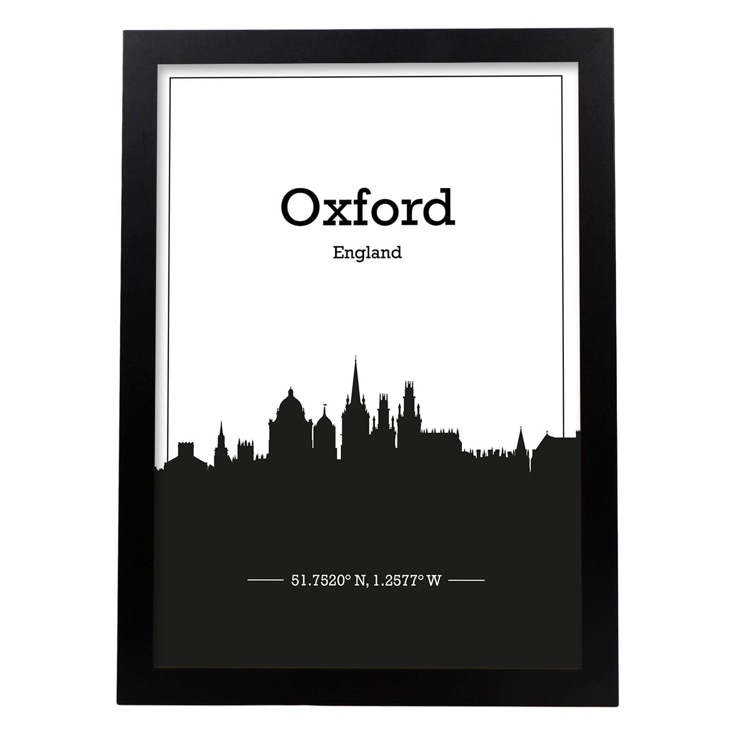 Poster con mapa de Oxford - Inglaterra. Láminas con Skyline de ciudades de Inglaterra e Irlanda con sombra negra.-Artwork-Nacnic-A3-Marco Negro-Nacnic Estudio SL