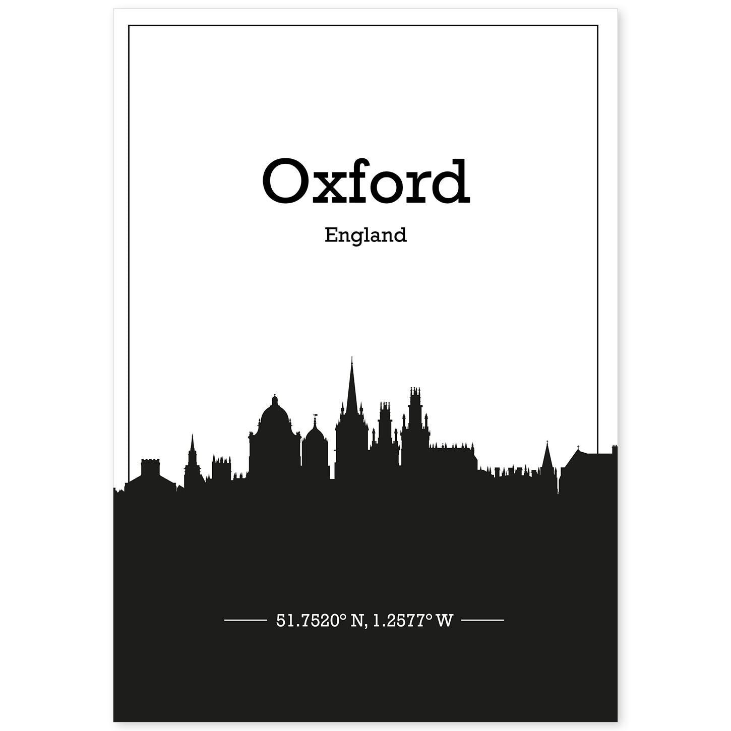 Poster con mapa de Oxford - Inglaterra. Láminas con Skyline de ciudades de Inglaterra e Irlanda con sombra negra.-Artwork-Nacnic-A4-Sin marco-Nacnic Estudio SL