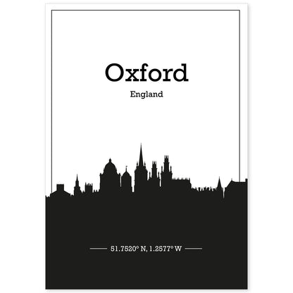 Poster con mapa de Oxford - Inglaterra. Láminas con Skyline de ciudades de Inglaterra e Irlanda con sombra negra.-Artwork-Nacnic-A4-Sin marco-Nacnic Estudio SL
