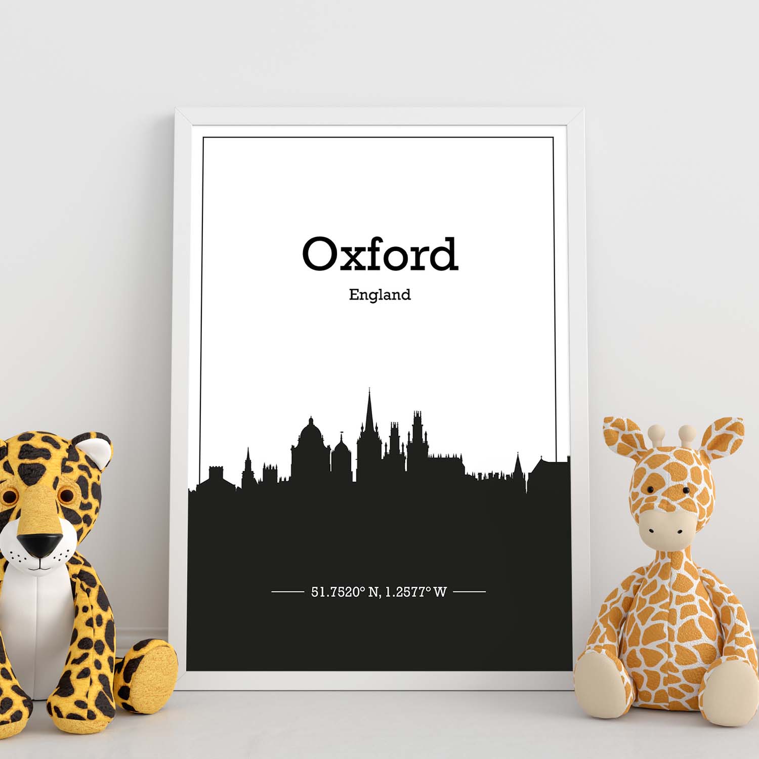 Poster con mapa de Oxford - Inglaterra. Láminas con Skyline de ciudades de Inglaterra e Irlanda con sombra negra.-Artwork-Nacnic-Nacnic Estudio SL