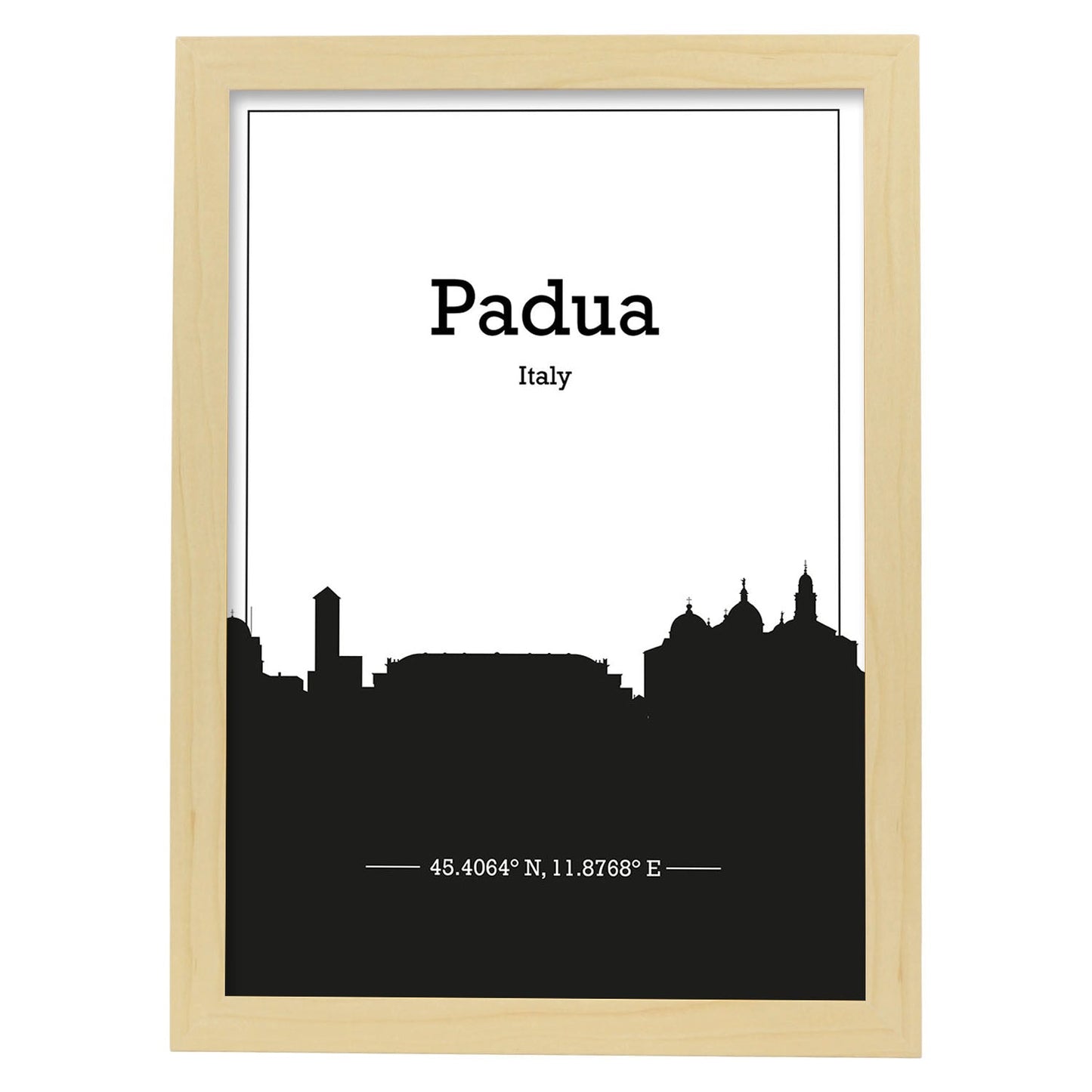 Poster con mapa de Padua - Italia. Láminas con Skyline de ciudades de Italia con sombra negra.-Artwork-Nacnic-A3-Marco Madera clara-Nacnic Estudio SL