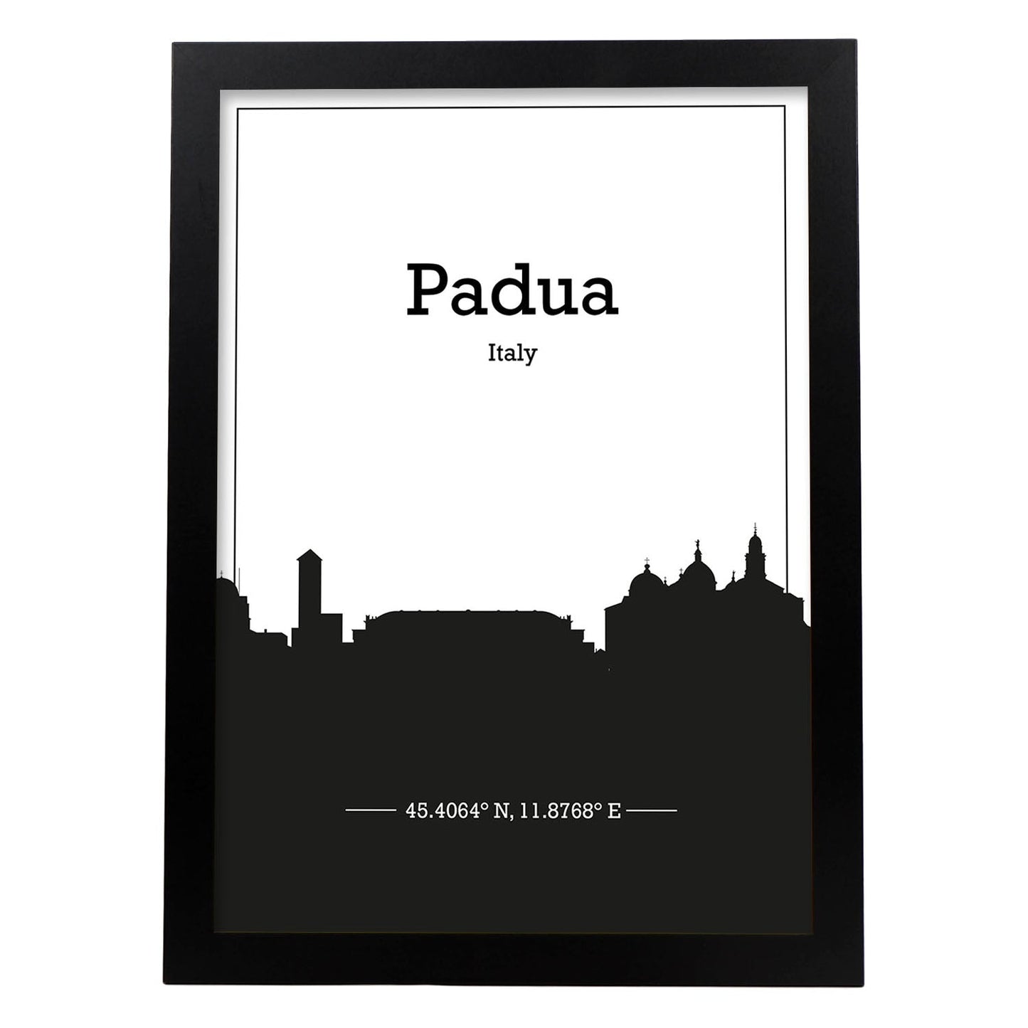 Poster con mapa de Padua - Italia. Láminas con Skyline de ciudades de Italia con sombra negra.-Artwork-Nacnic-A3-Marco Negro-Nacnic Estudio SL