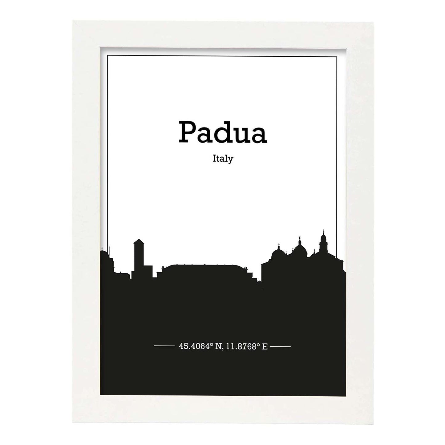 Poster con mapa de Padua - Italia. Láminas con Skyline de ciudades de Italia con sombra negra.-Artwork-Nacnic-A4-Marco Blanco-Nacnic Estudio SL