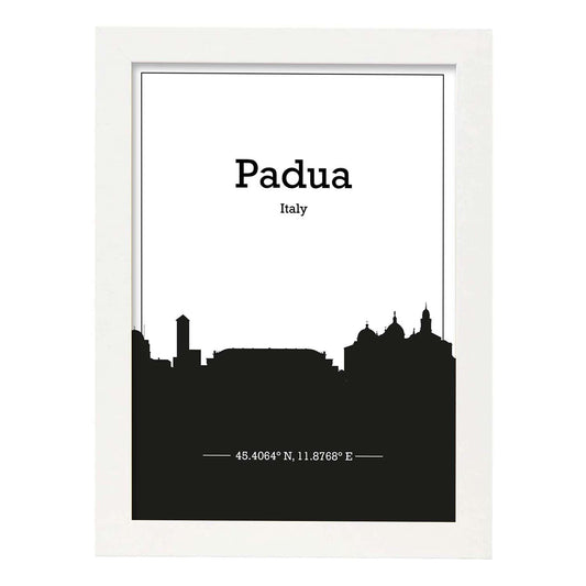 Poster con mapa de Padua - Italia. Láminas con Skyline de ciudades de Italia con sombra negra.-Artwork-Nacnic-A4-Marco Blanco-Nacnic Estudio SL