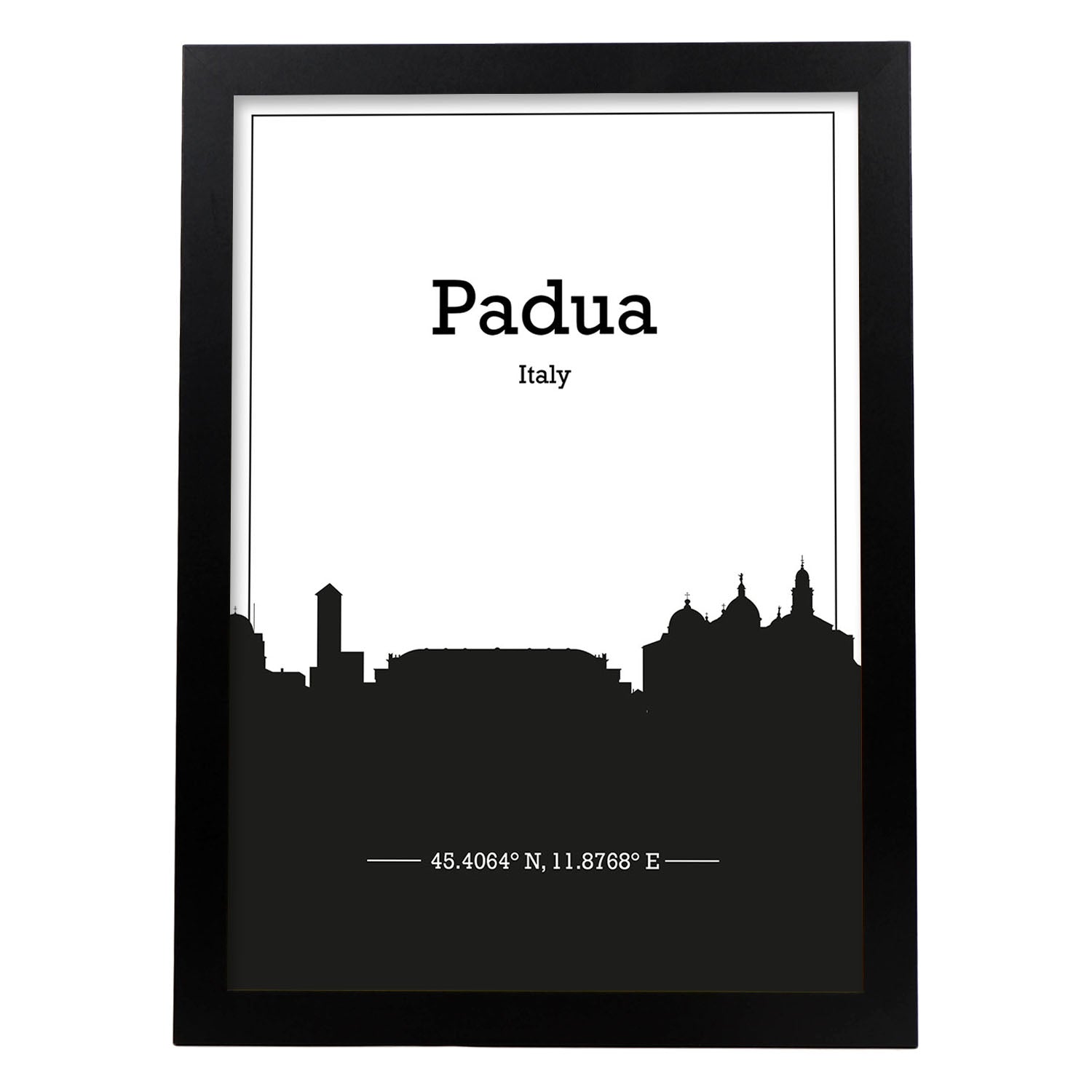 Poster con mapa de Padua - Italia. Láminas con Skyline de ciudades de Italia con sombra negra.-Artwork-Nacnic-A4-Marco Negro-Nacnic Estudio SL