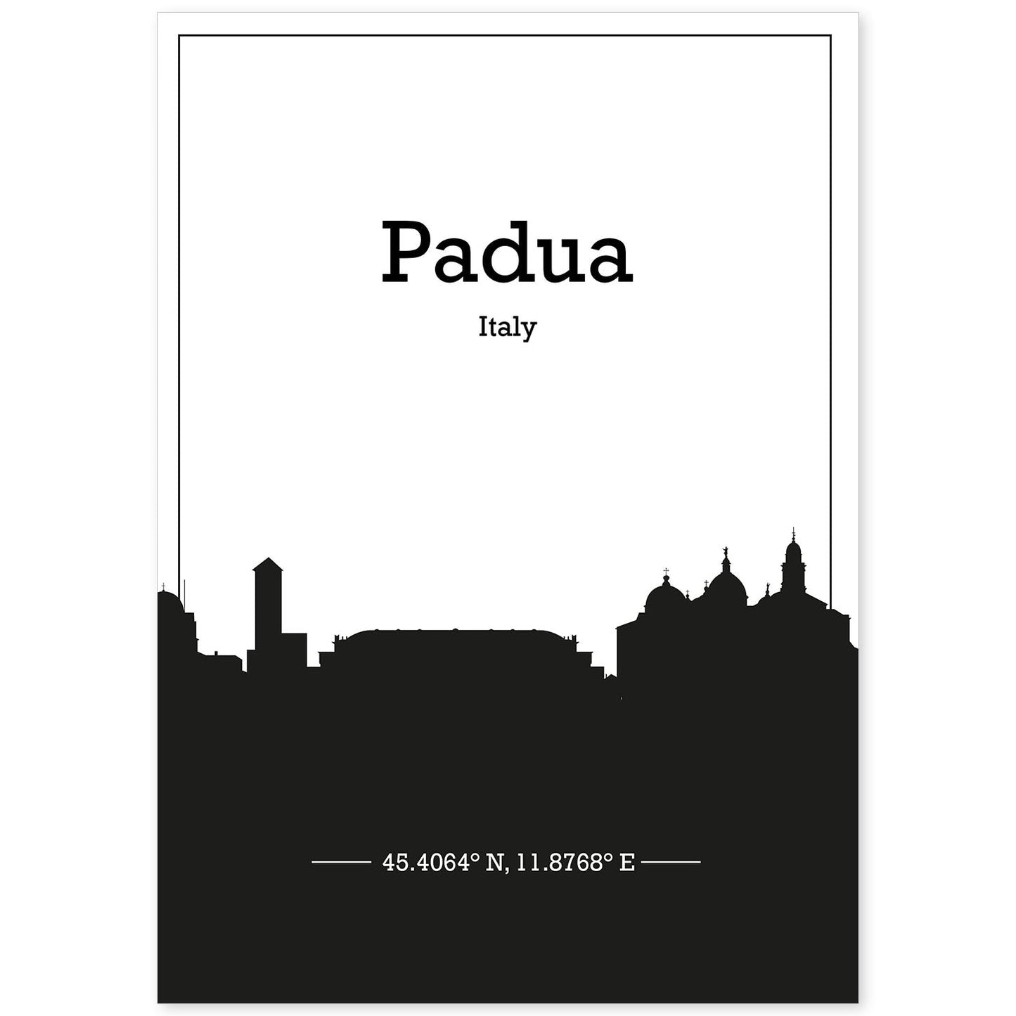 Poster con mapa de Padua - Italia. Láminas con Skyline de ciudades de Italia con sombra negra.-Artwork-Nacnic-A4-Sin marco-Nacnic Estudio SL