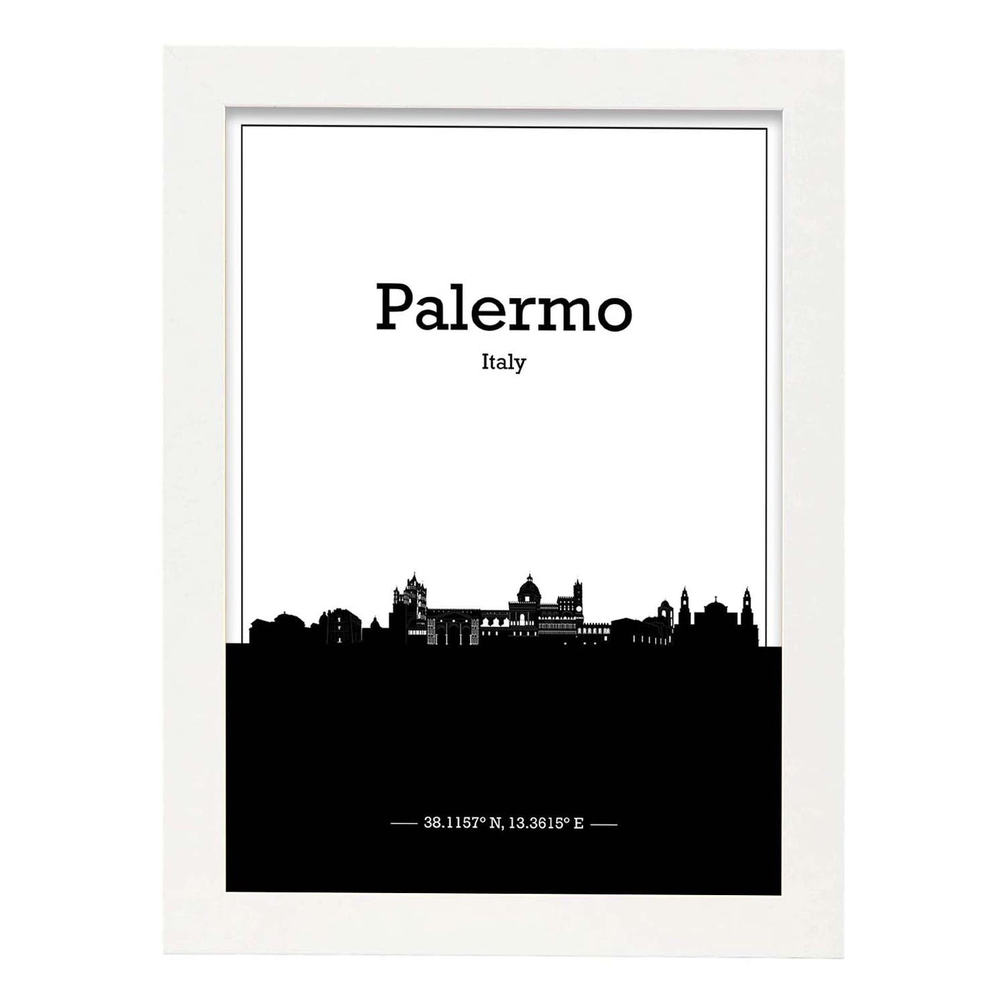 Poster con mapa de Palermo - Italia. Láminas con Skyline de ciudades de Italia con sombra negra.-Artwork-Nacnic-A3-Marco Blanco-Nacnic Estudio SL