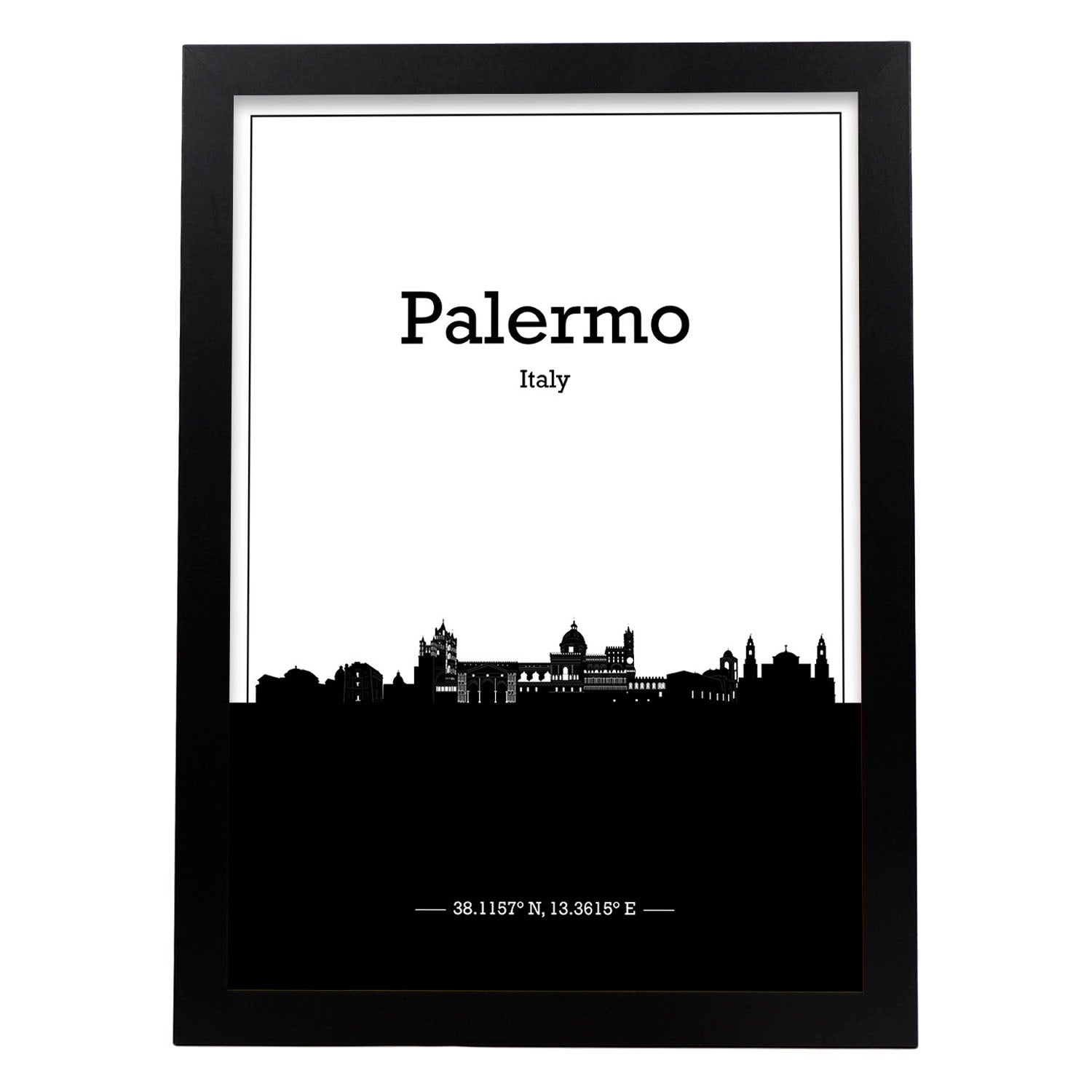 Poster con mapa de Palermo - Italia. Láminas con Skyline de ciudades de Italia con sombra negra.-Artwork-Nacnic-A3-Marco Negro-Nacnic Estudio SL