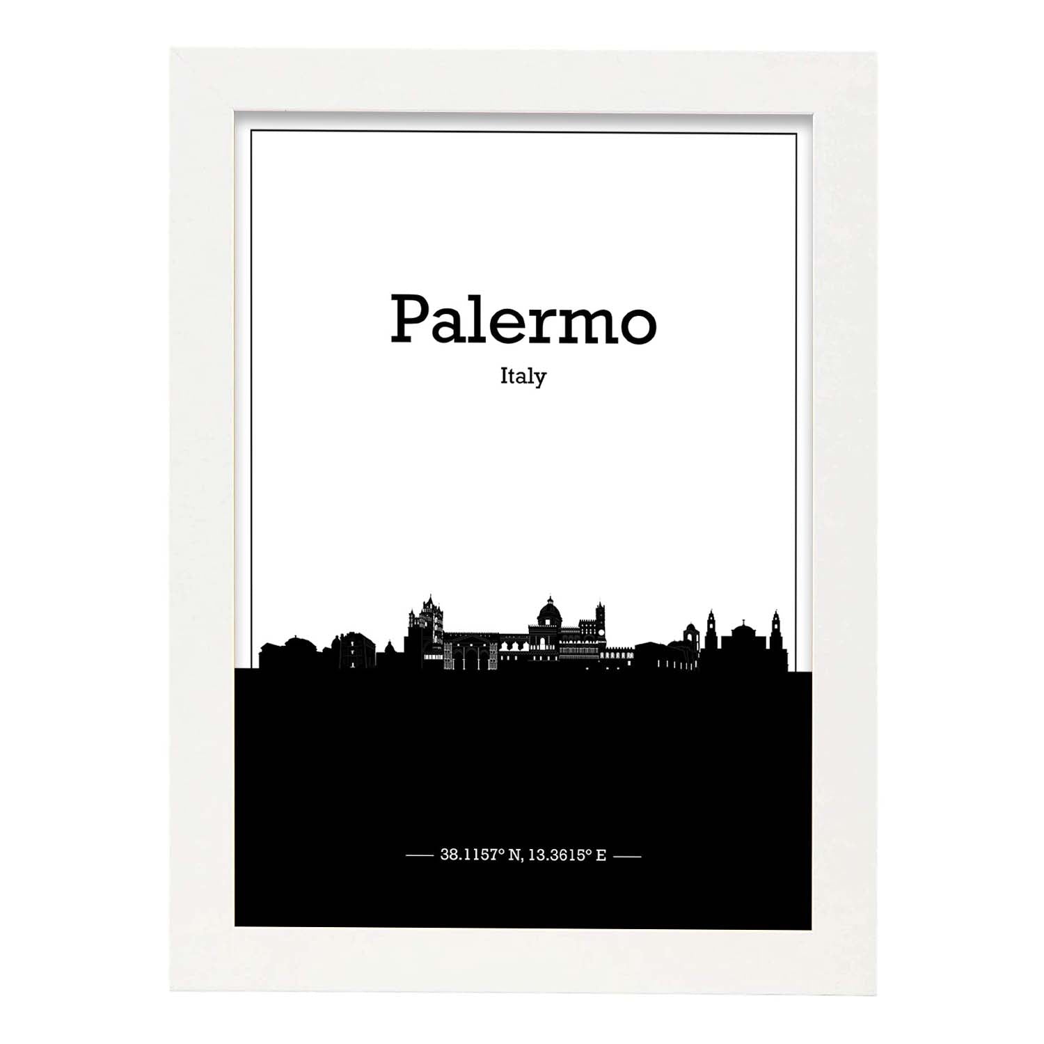 Poster con mapa de Palermo - Italia. Láminas con Skyline de ciudades de Italia con sombra negra.-Artwork-Nacnic-A4-Marco Blanco-Nacnic Estudio SL
