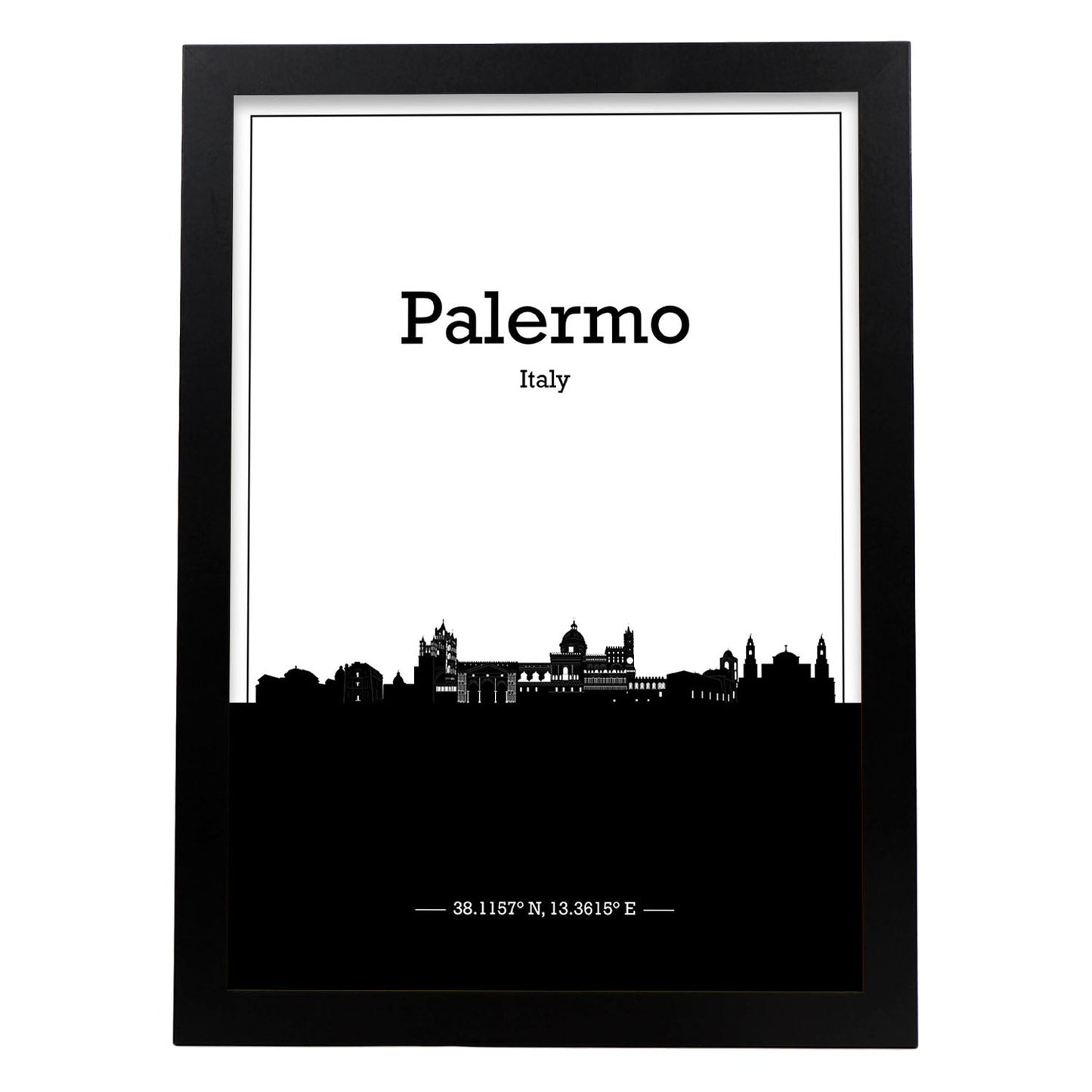 Poster con mapa de Palermo - Italia. Láminas con Skyline de ciudades de Italia con sombra negra.-Artwork-Nacnic-A4-Marco Negro-Nacnic Estudio SL