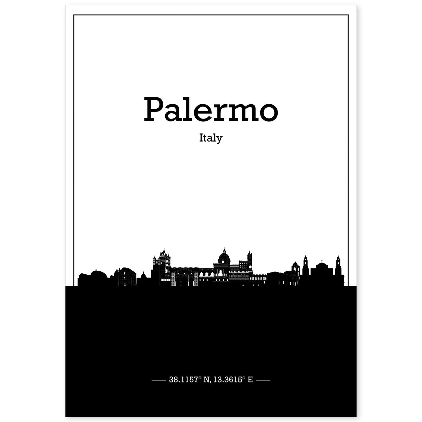 Poster con mapa de Palermo - Italia. Láminas con Skyline de ciudades de Italia con sombra negra.-Artwork-Nacnic-A4-Sin marco-Nacnic Estudio SL