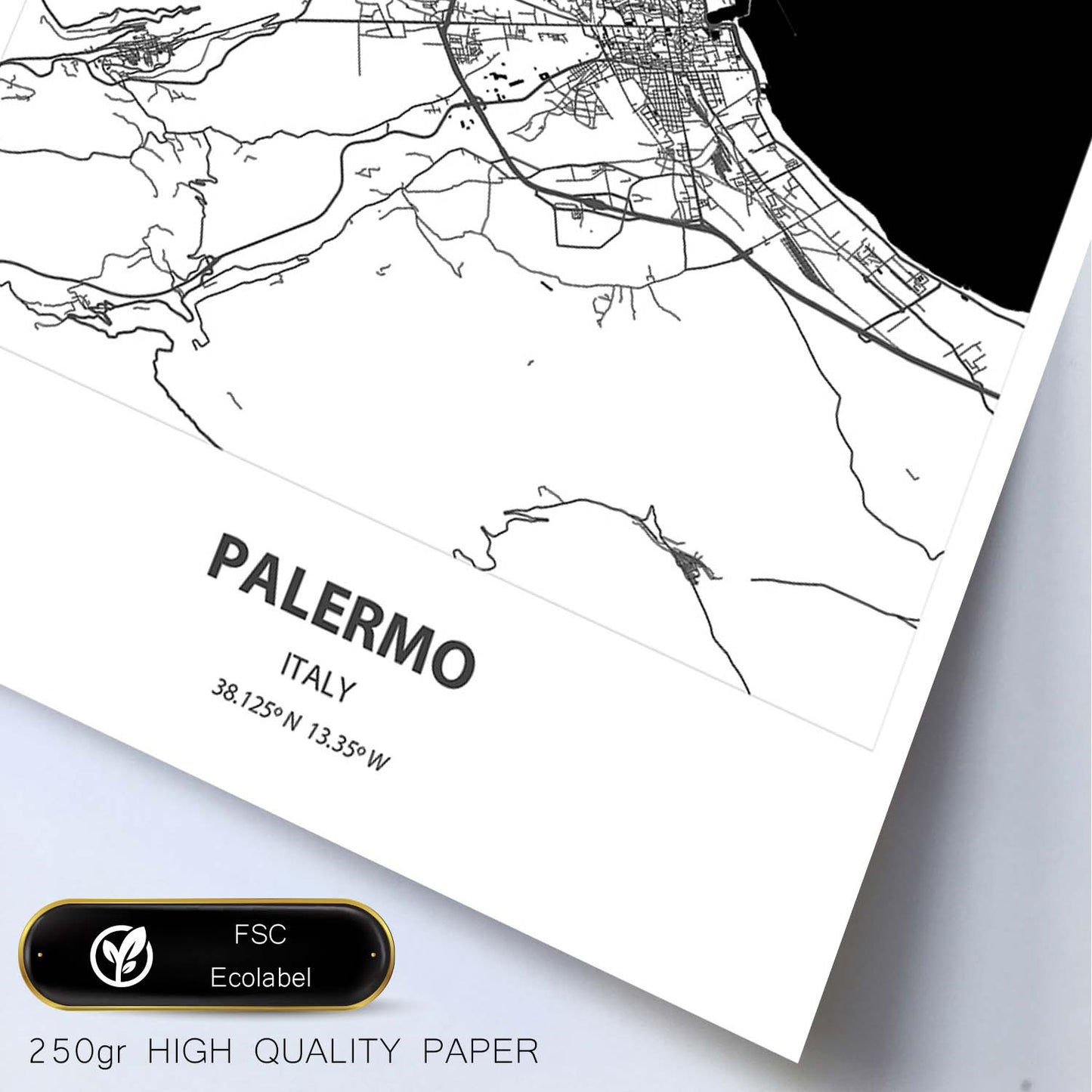Poster con mapa de Palermo - Italia. Láminas de ciudades de Italia con mares y ríos en color negro.-Artwork-Nacnic-Nacnic Estudio SL