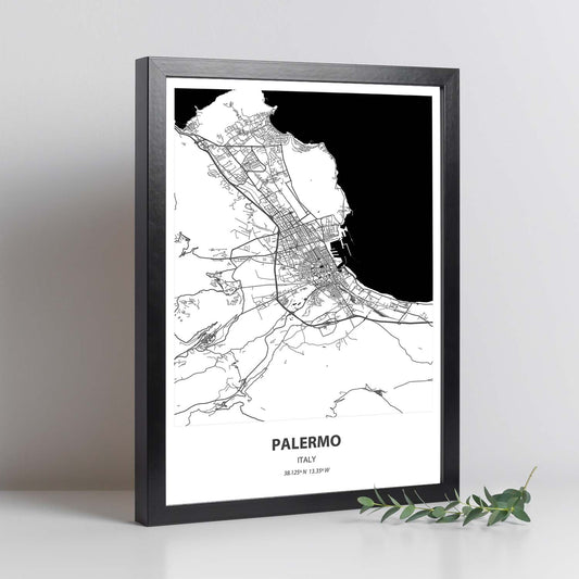Poster con mapa de Palermo - Italia. Láminas de ciudades de Italia con mares y ríos en color negro.-Artwork-Nacnic-Nacnic Estudio SL