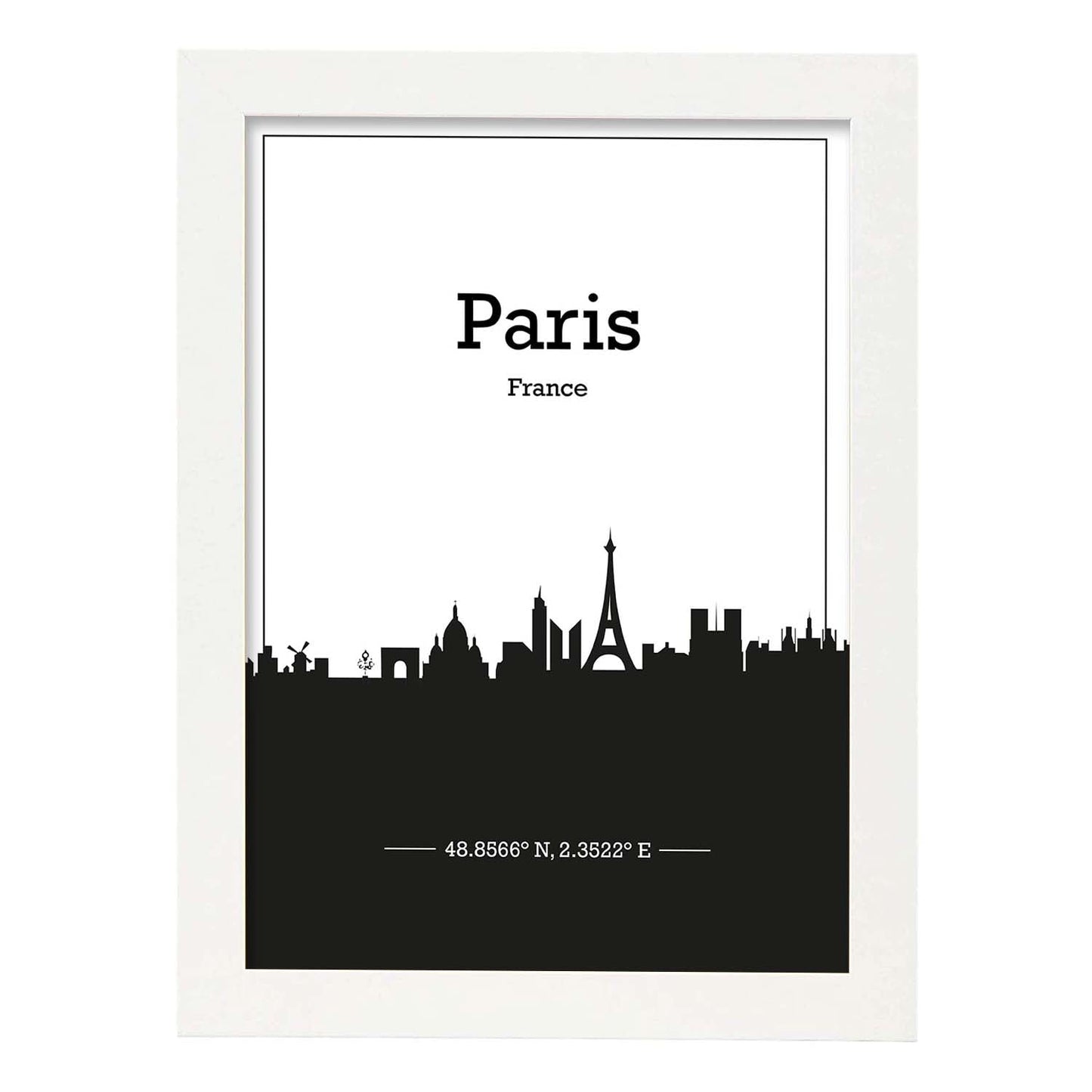 Poster con mapa de Paris - Francia. Láminas con Skyline de ciudades de Francia con sombra negra.-Artwork-Nacnic-A3-Marco Blanco-Nacnic Estudio SL