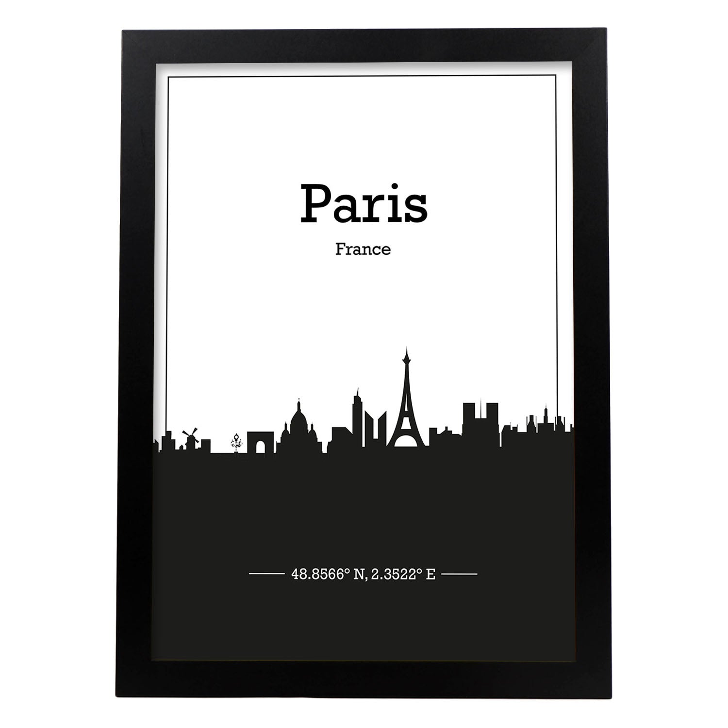 Poster con mapa de Paris - Francia. Láminas con Skyline de ciudades de Francia con sombra negra.-Artwork-Nacnic-A3-Marco Negro-Nacnic Estudio SL
