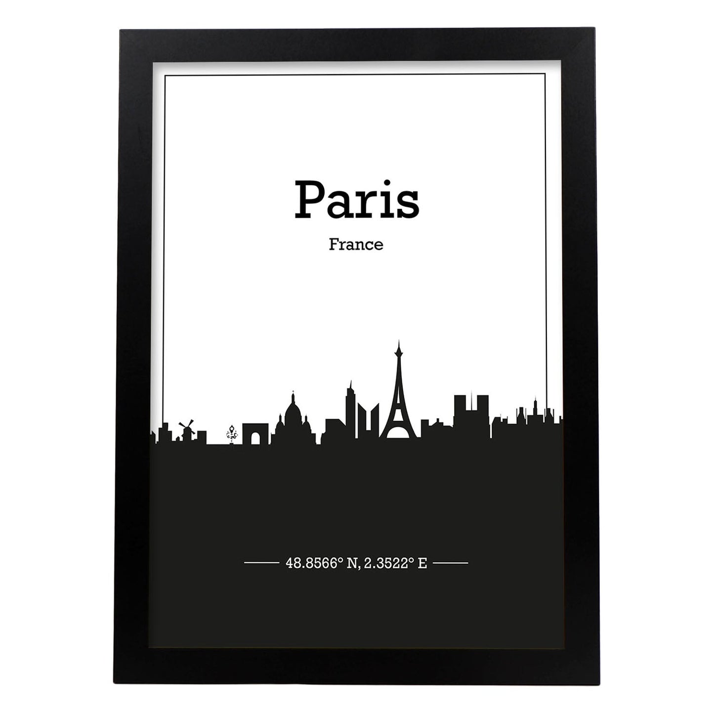 Poster con mapa de Paris - Francia. Láminas con Skyline de ciudades de Francia con sombra negra.-Artwork-Nacnic-A4-Marco Negro-Nacnic Estudio SL