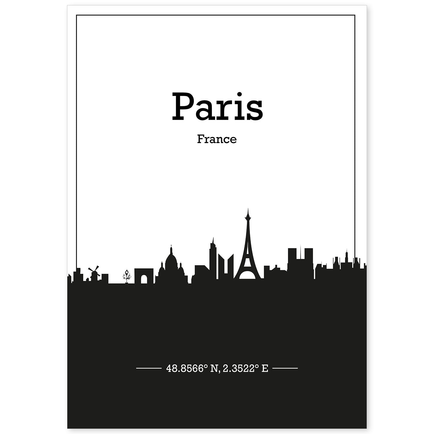 Poster con mapa de Paris - Francia. Láminas con Skyline de ciudades de Francia con sombra negra.-Artwork-Nacnic-A4-Sin marco-Nacnic Estudio SL