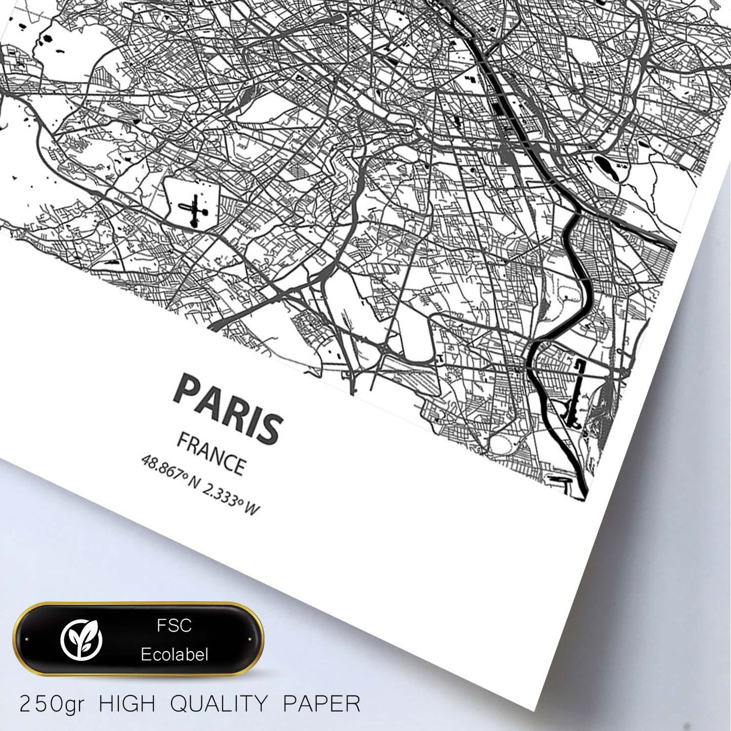 Poster con mapa de Paris - Francia. Láminas de ciudades de Francia con mares y ríos en color negro.-Artwork-Nacnic-Nacnic Estudio SL