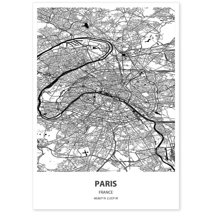 Poster con mapa de Paris - Francia. Láminas de ciudades de Francia con mares y ríos en color negro.-Artwork-Nacnic-A4-Sin marco-Nacnic Estudio SL