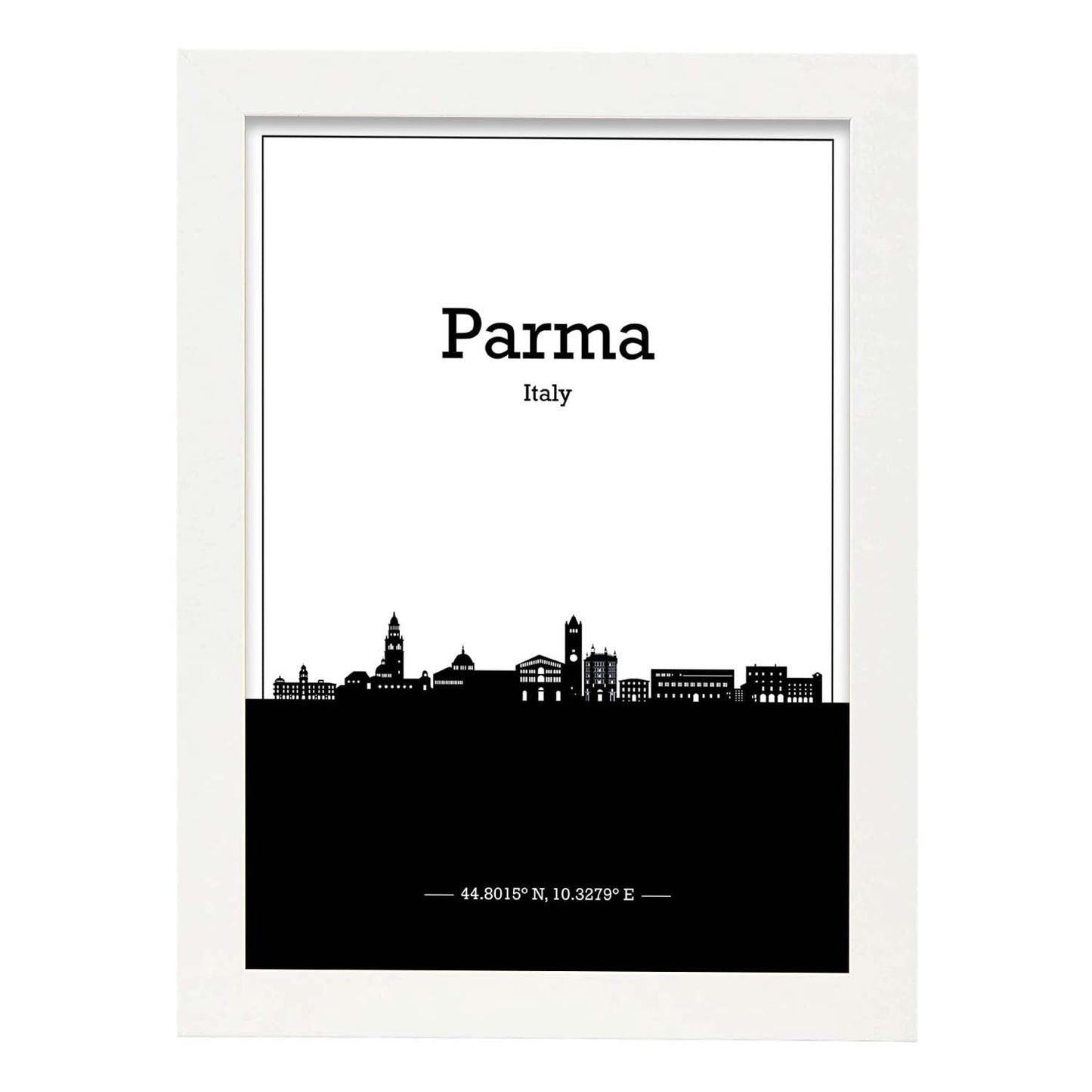 Poster con mapa de Parma - Italia. Láminas con Skyline de ciudades de Italia con sombra negra.-Artwork-Nacnic-A3-Marco Blanco-Nacnic Estudio SL