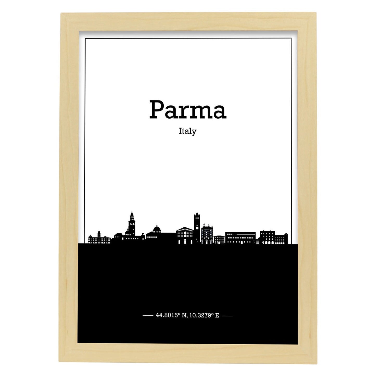 Poster con mapa de Parma - Italia. Láminas con Skyline de ciudades de Italia con sombra negra.-Artwork-Nacnic-A3-Marco Madera clara-Nacnic Estudio SL
