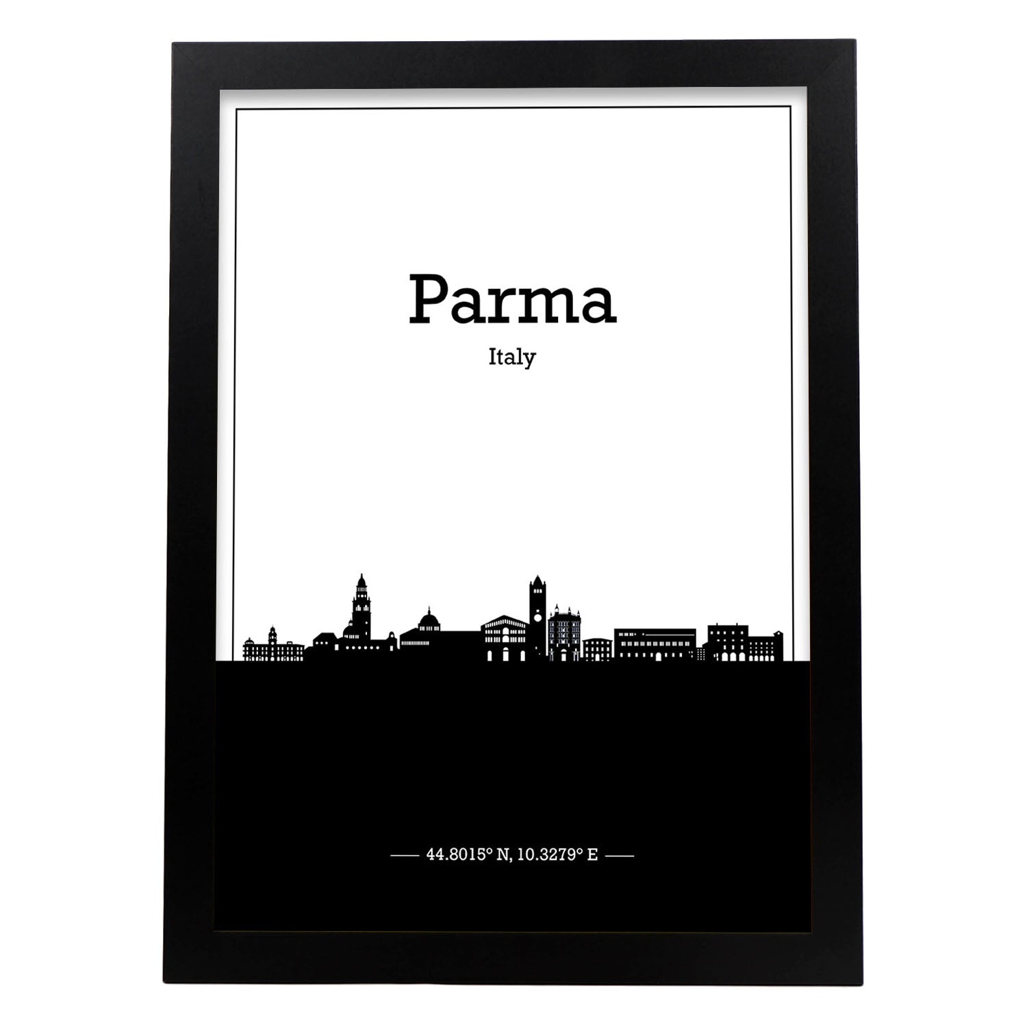 Poster con mapa de Parma - Italia. Láminas con Skyline de ciudades de Italia con sombra negra.-Artwork-Nacnic-A3-Marco Negro-Nacnic Estudio SL