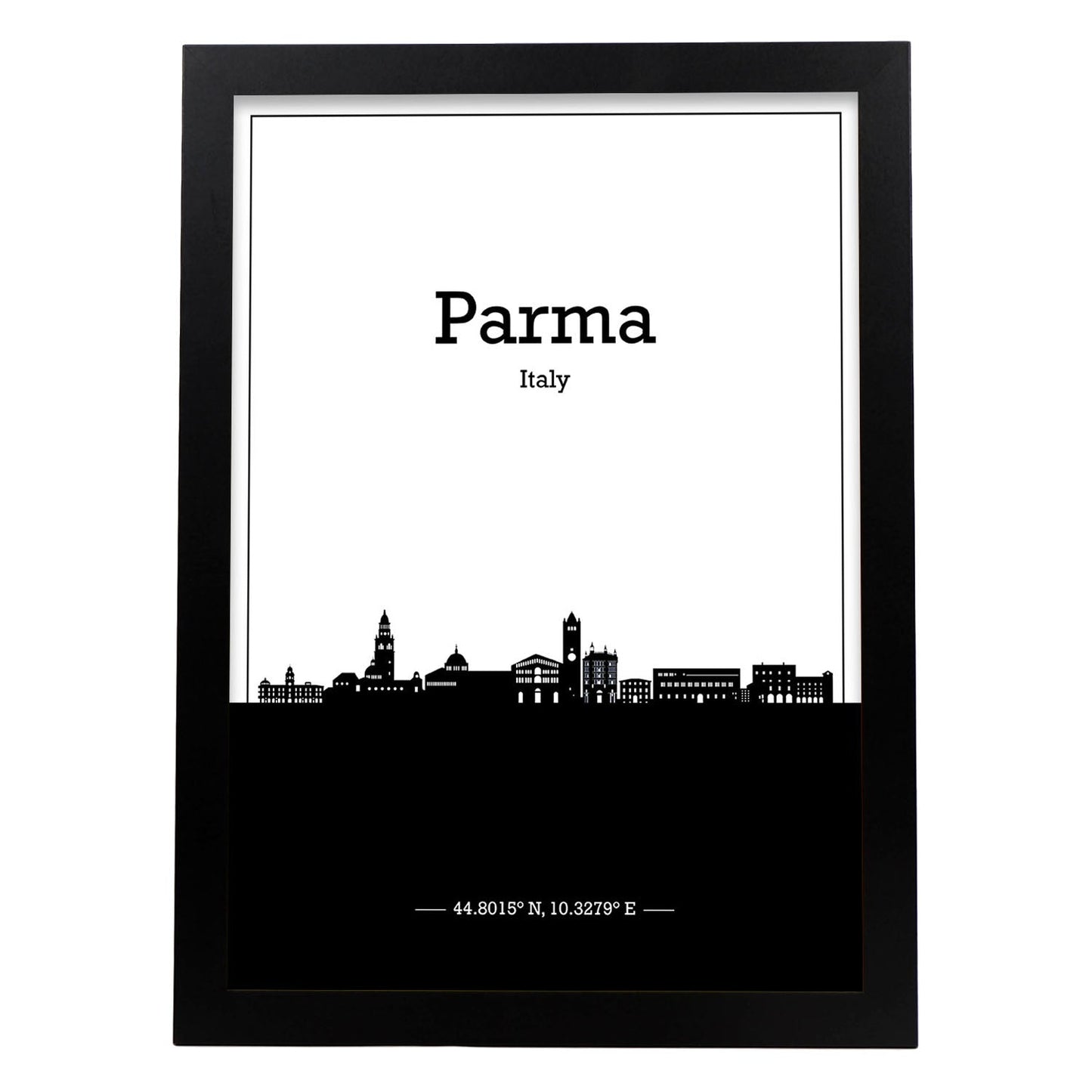 Poster con mapa de Parma - Italia. Láminas con Skyline de ciudades de Italia con sombra negra.-Artwork-Nacnic-A4-Marco Negro-Nacnic Estudio SL