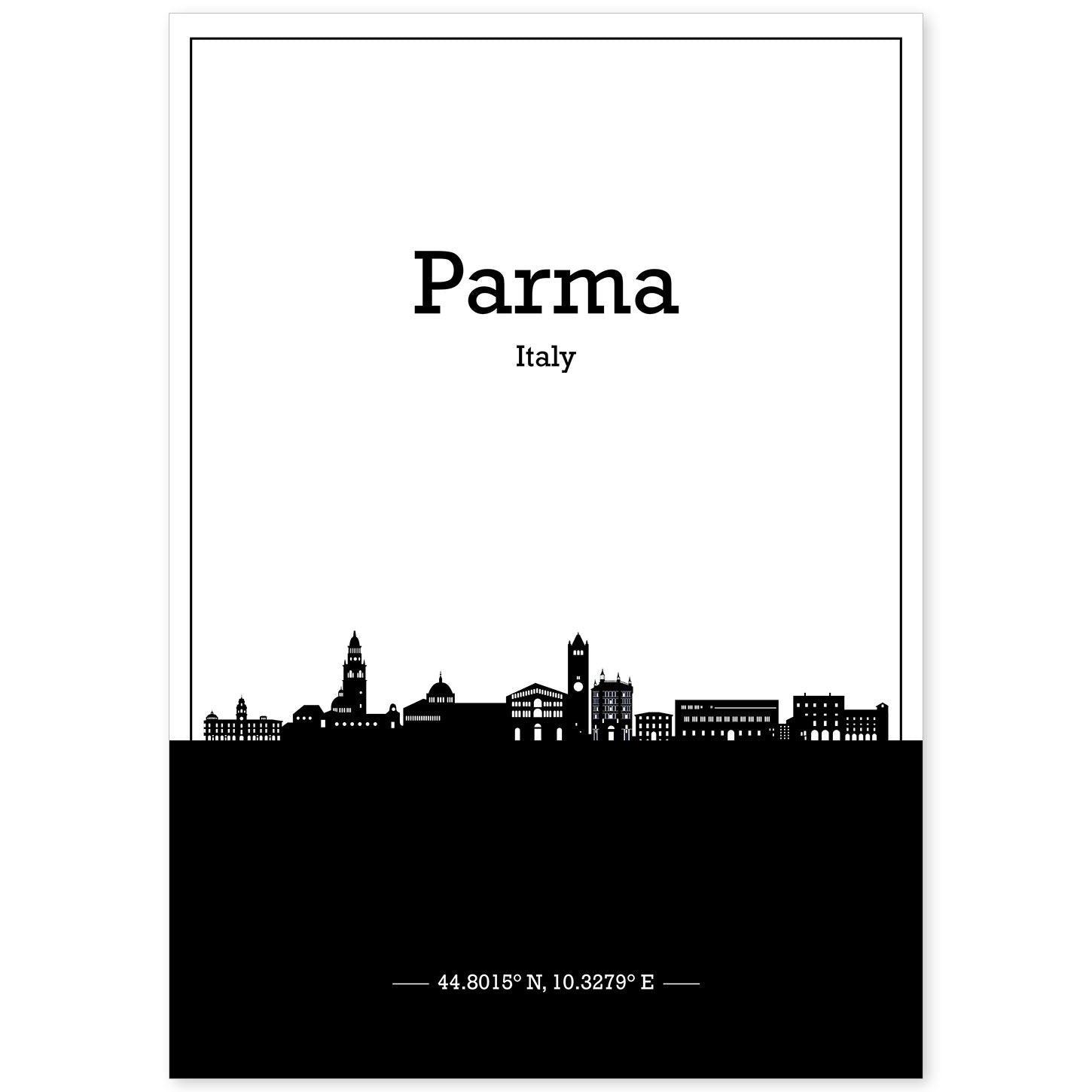 Poster con mapa de Parma - Italia. Láminas con Skyline de ciudades de Italia con sombra negra.-Artwork-Nacnic-A4-Sin marco-Nacnic Estudio SL