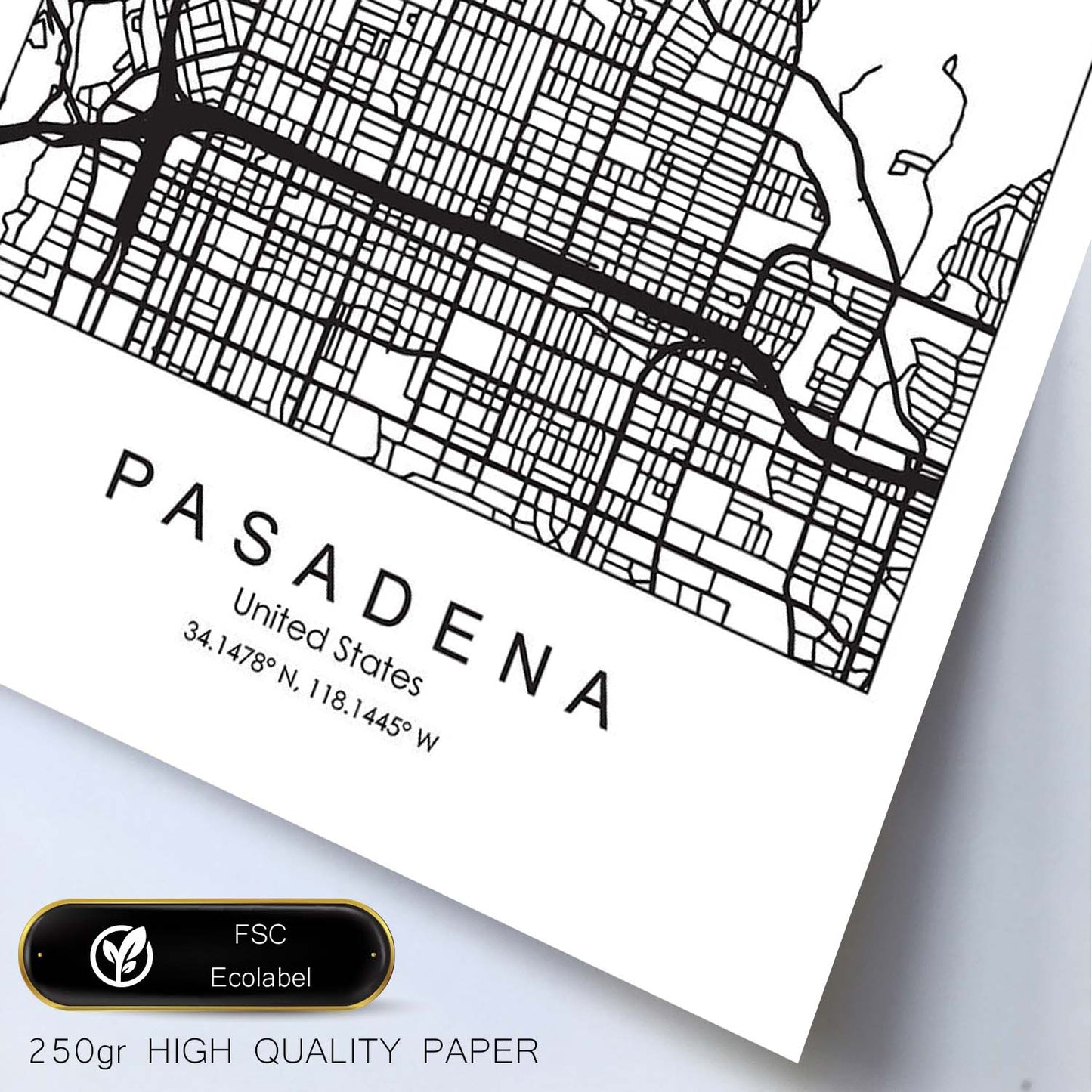 Poster con mapa de Pasadena. Lámina de Estados Unidos, con imágenes de mapas y carreteras-Artwork-Nacnic-Nacnic Estudio SL