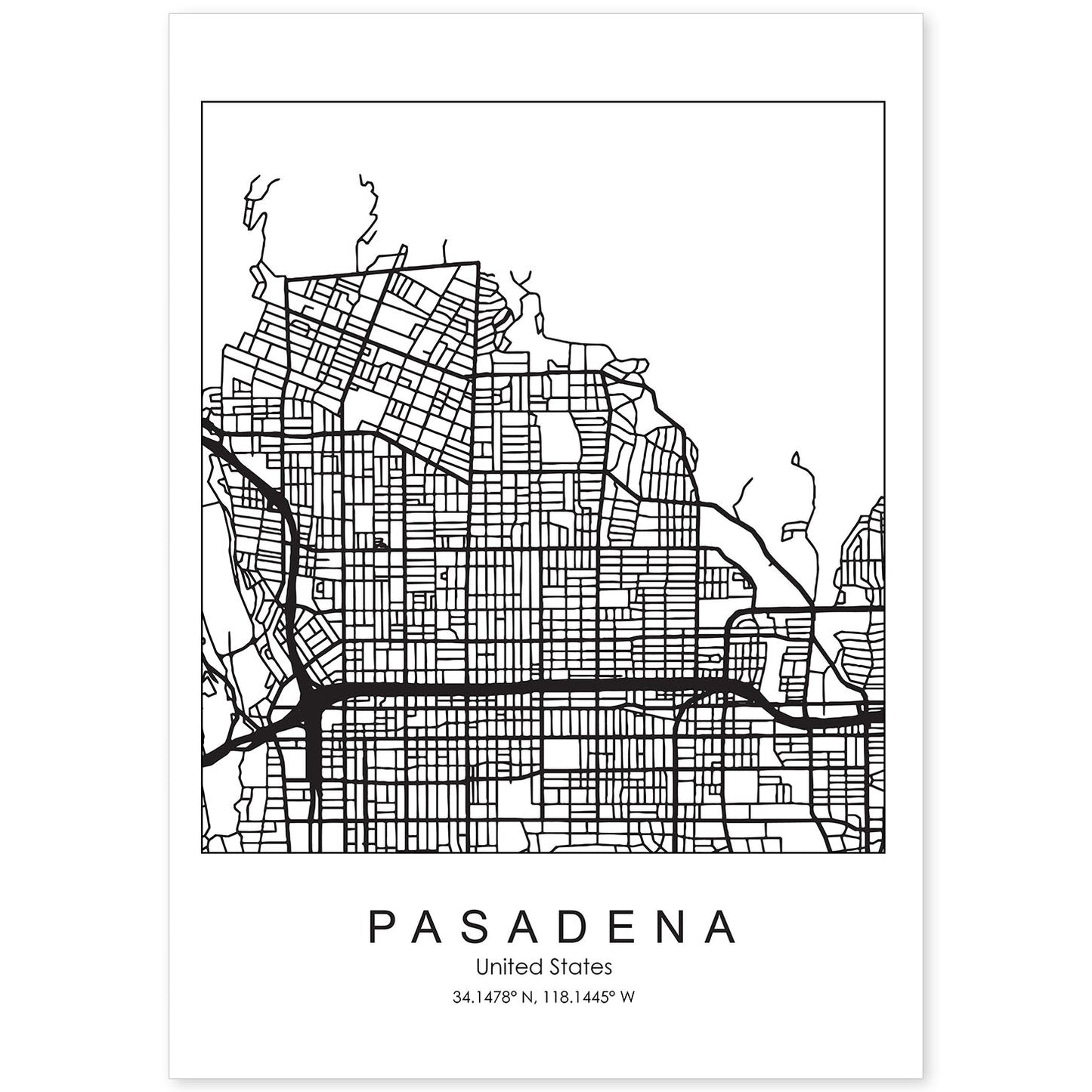 Poster con mapa de Pasadena. Lámina de Estados Unidos, con imágenes de mapas y carreteras-Artwork-Nacnic-A4-Sin marco-Nacnic Estudio SL