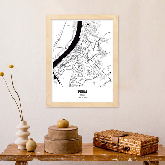 Poster con mapa de Perm - Rusia. Láminas de ciudades de Asia con mares y ríos en color negro.-Artwork-Nacnic-Nacnic Estudio SL