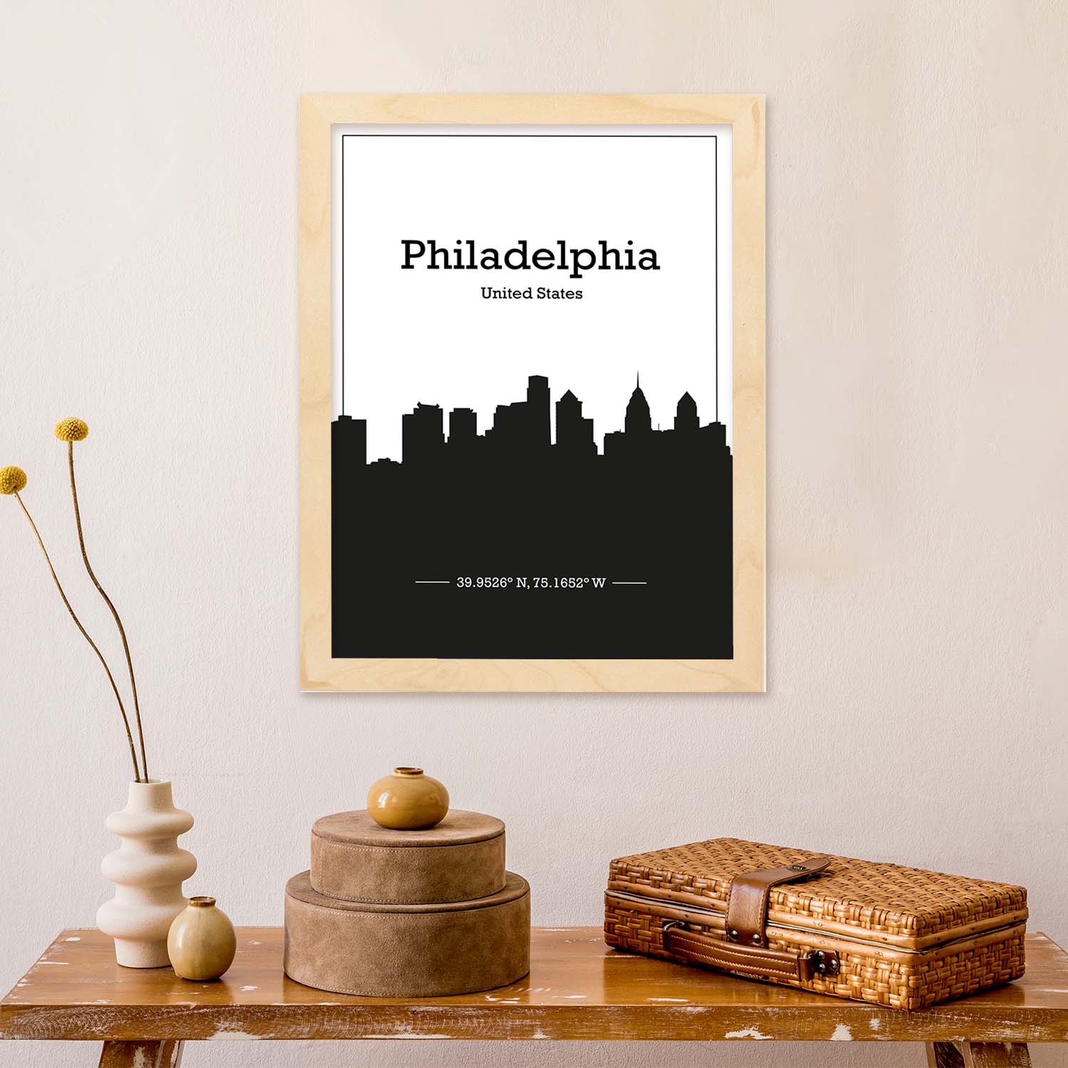 Poster con mapa de Philadelphia - USA. Láminas con Skyline de ciudades de Estados Unidos, Canada, Mexico con sombra negra.-Artwork-Nacnic-Nacnic Estudio SL